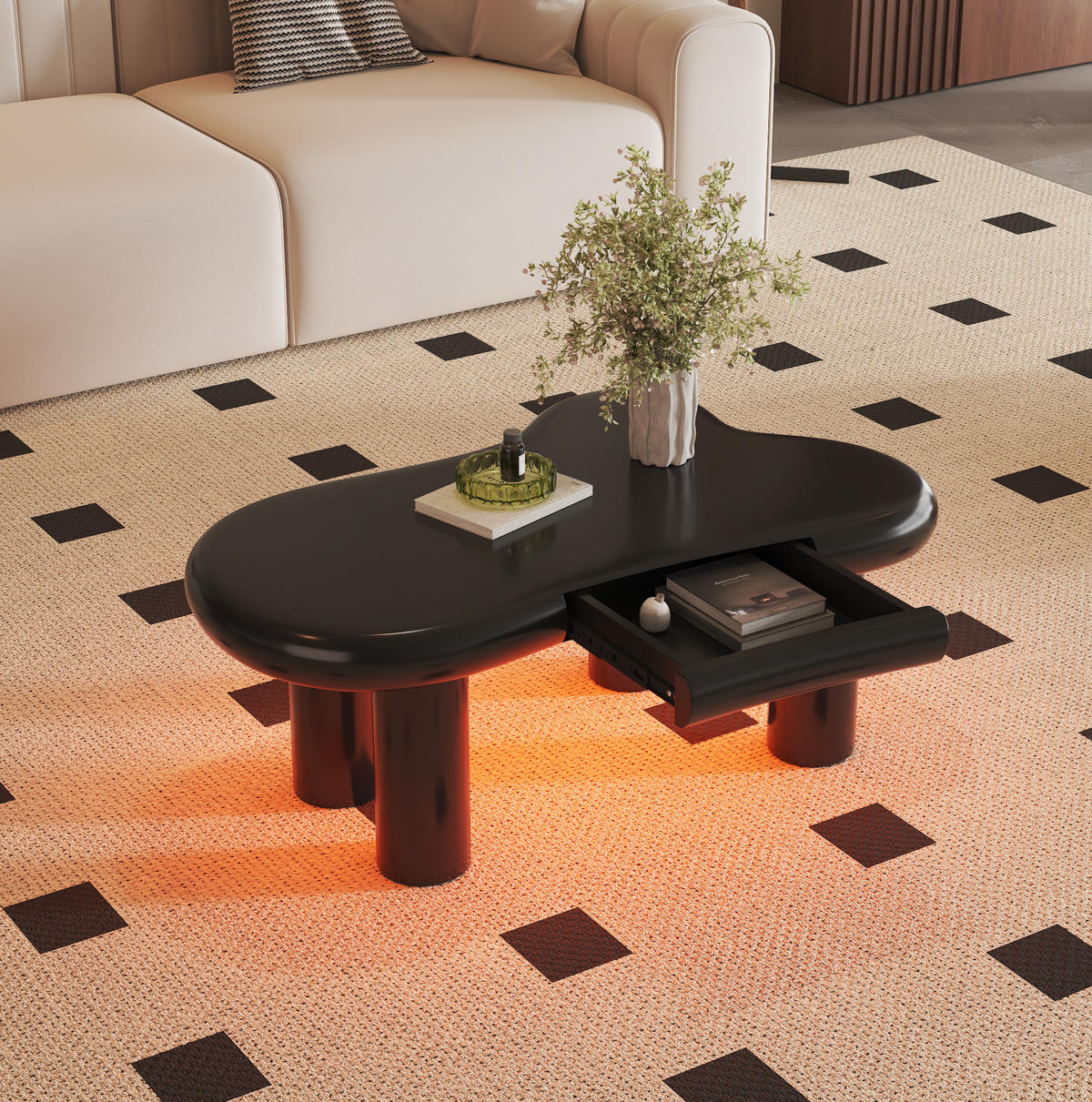 COUCHTISCH 98/65.5/40 cm schwarz aus MDF mit 16-farbiger LED-Beleuchtung und Schublade - Schwarz, Holzwerkstoff (98/65.5/40cm) - OKMYHOME
