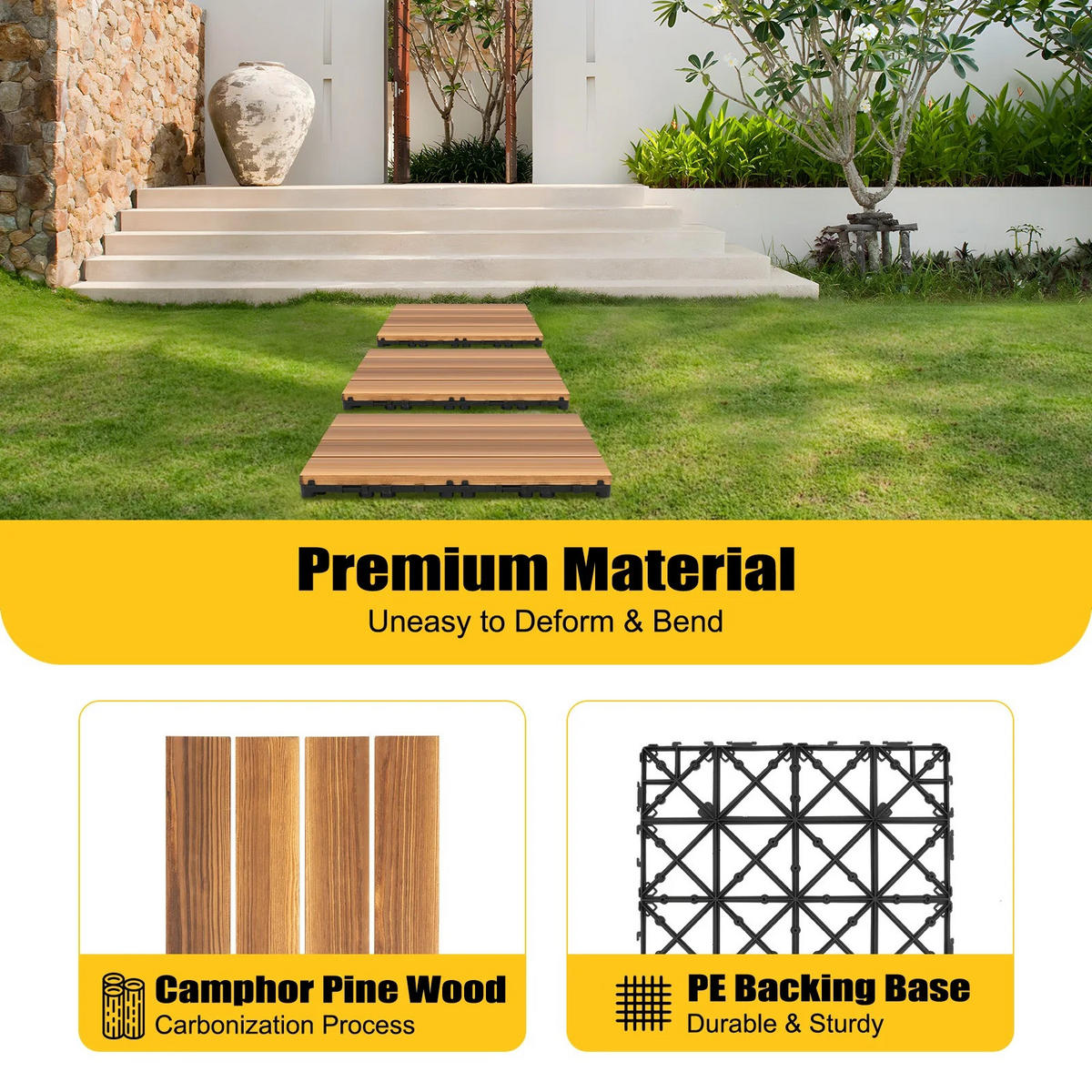 TERRASSENFLIESE 36er-Pack Massivholz, Balkon & Garten - Braun, Holz (30/30/2cm) - Kaket