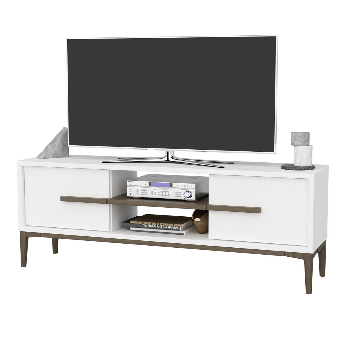 TV-ELEMENT Eslem Weißer Walnuss - Weiß, Holzwerkstoff (120/45/30cm) - Decorotika