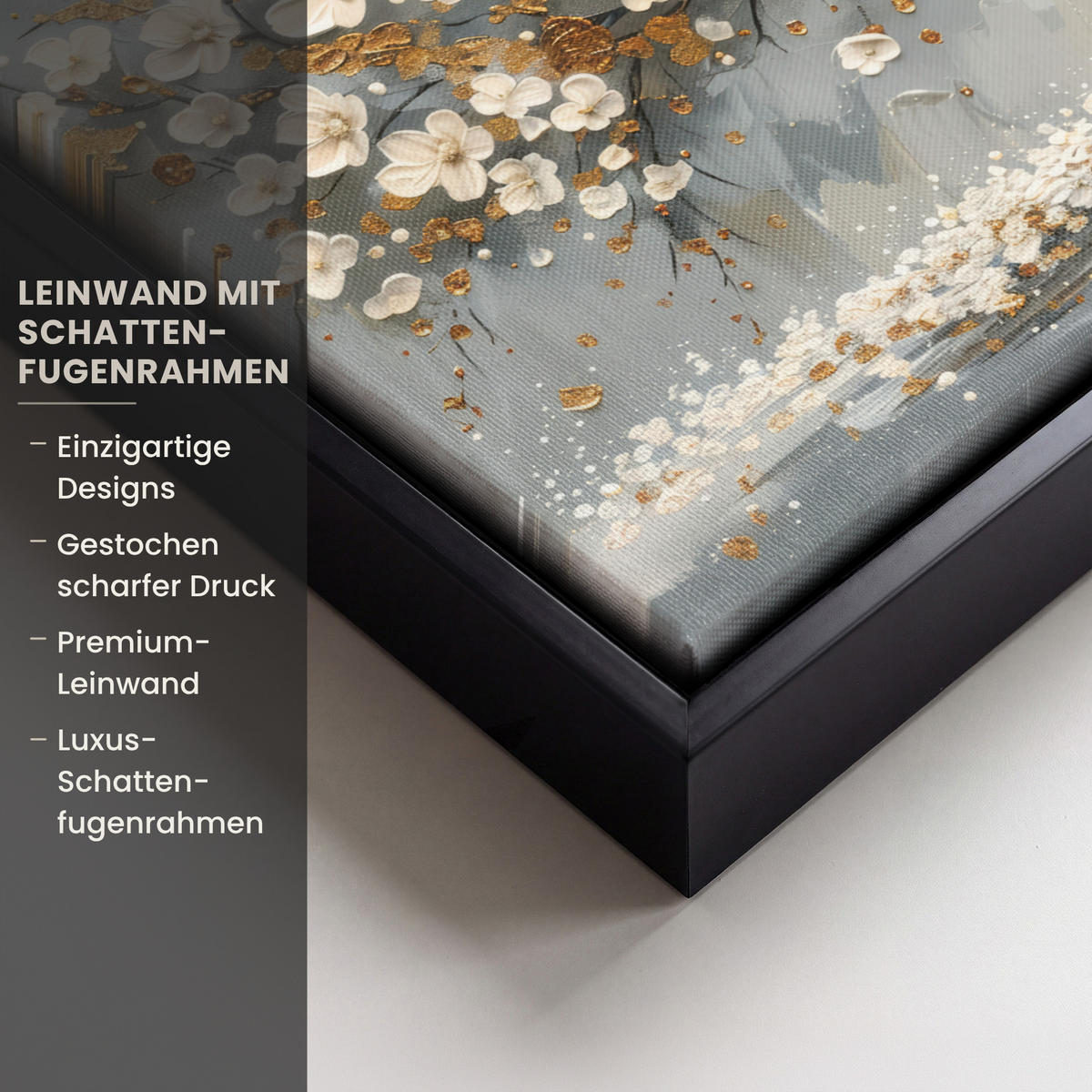 LEINWAND Bilder mit Rahmen - Baum - Blumen - Weiß - Natur - Kunst - 30x20 - Weiß, Textil (30/20cm) - MuchoWow