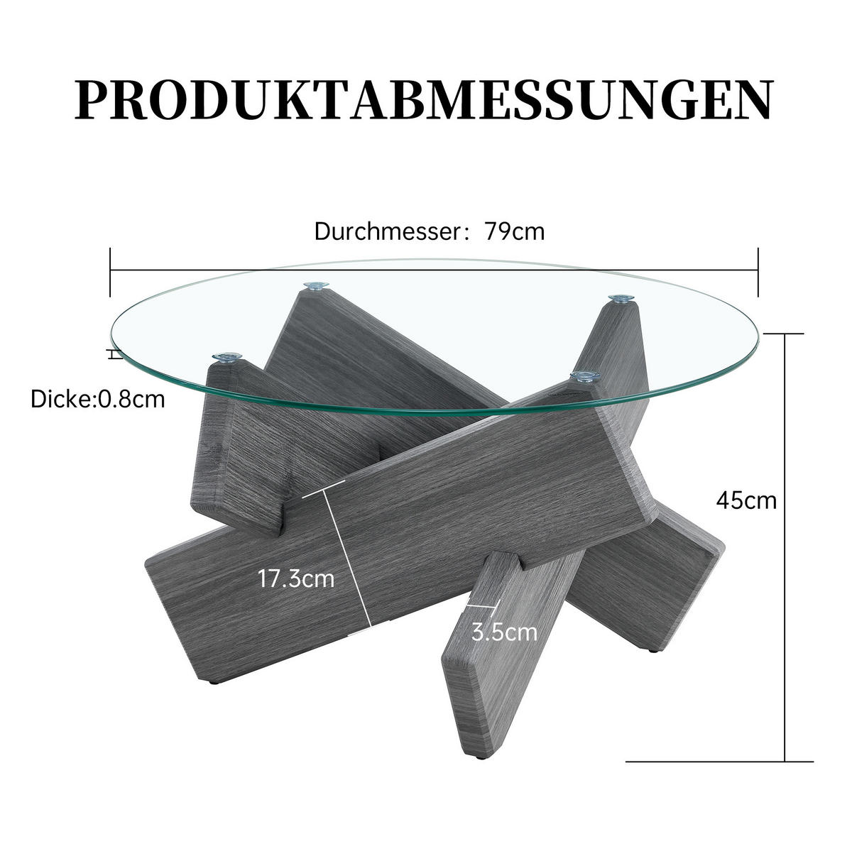 COUCHTISCH, MDF & Glas mit kreativer Kreuz-Stütze, graue Textur, 79/79/45 cm,grau - Grau, Holzwerkstoff (79/79/45cm) - Redom