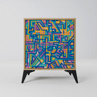 SIDEBOARD MEMORIES MAP, Eichefarben, 57,5x42x70,5 cm, Schwarze Metall-Sternfüße - Eichefarben/Multicolor, Holzwerkstoff/Metall (57.5/70.5/42cm) - SpaceRebels