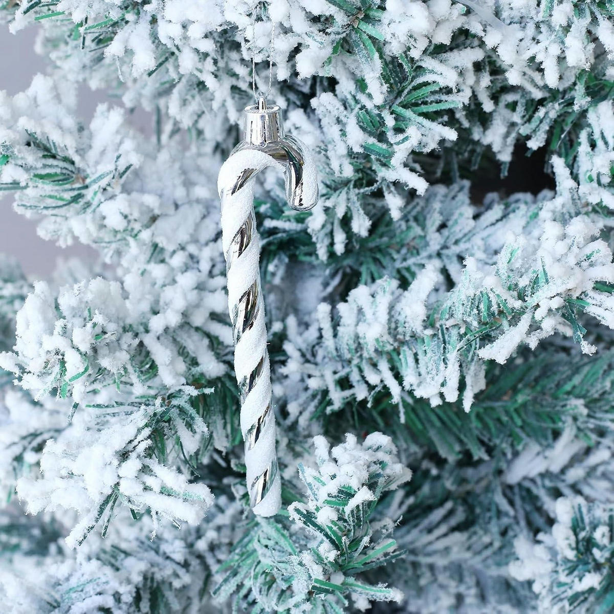 WEIHNACHTSBAUMSCHMUCK 12-teiliges Set Zuckerstangen Anhänger Weiß-Silber - Silberfarben, Kunststoff (3/1/13cm)