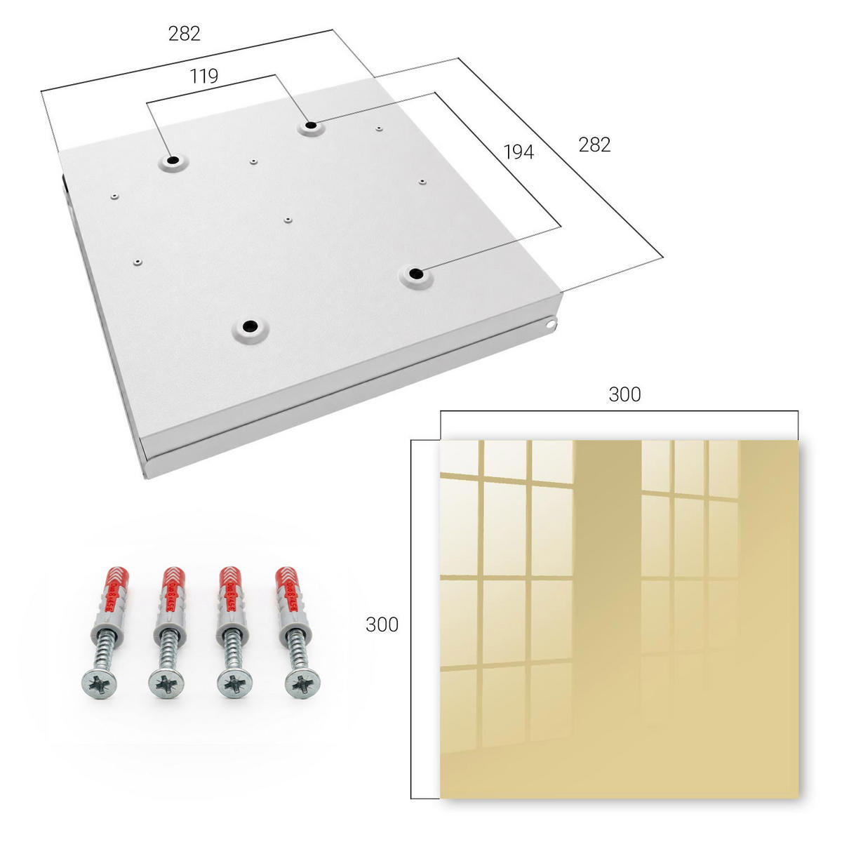 SCHLÜSSELBOX Weiß 30x30 cm – Türöffnung nach rechts - Senffarbe - Creme, Metall (30/30/5cm) - TULUP
