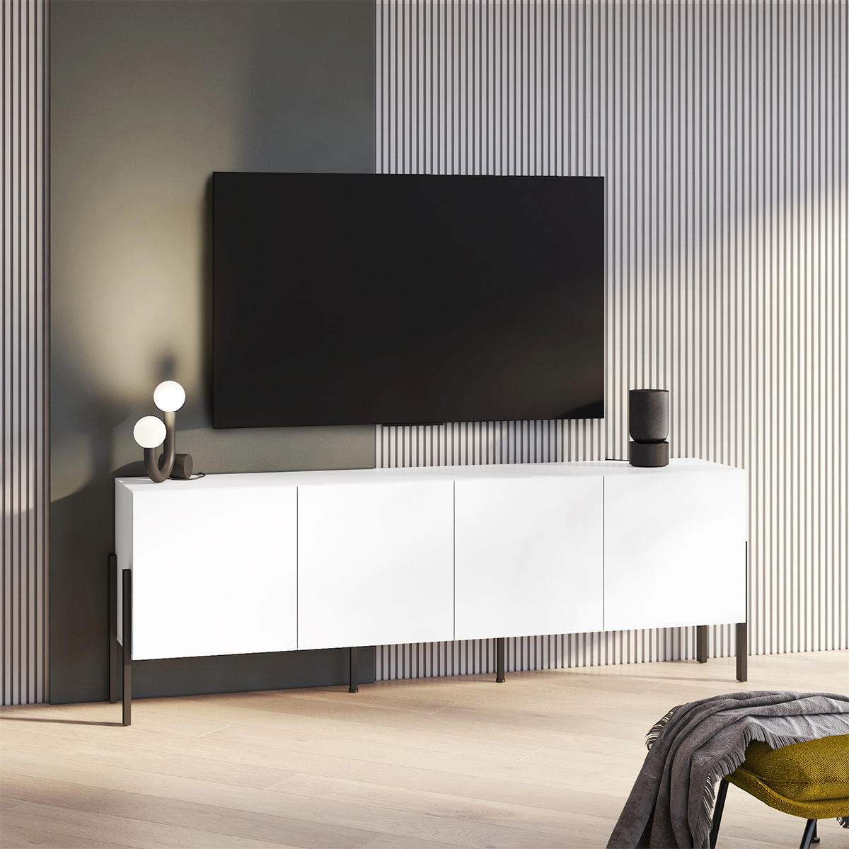 TV-MÖBEL Bérénice Mattweiß und Schwarz - Weiß, Holzwerkstoff (204/70/40cm) - Petits-meubles