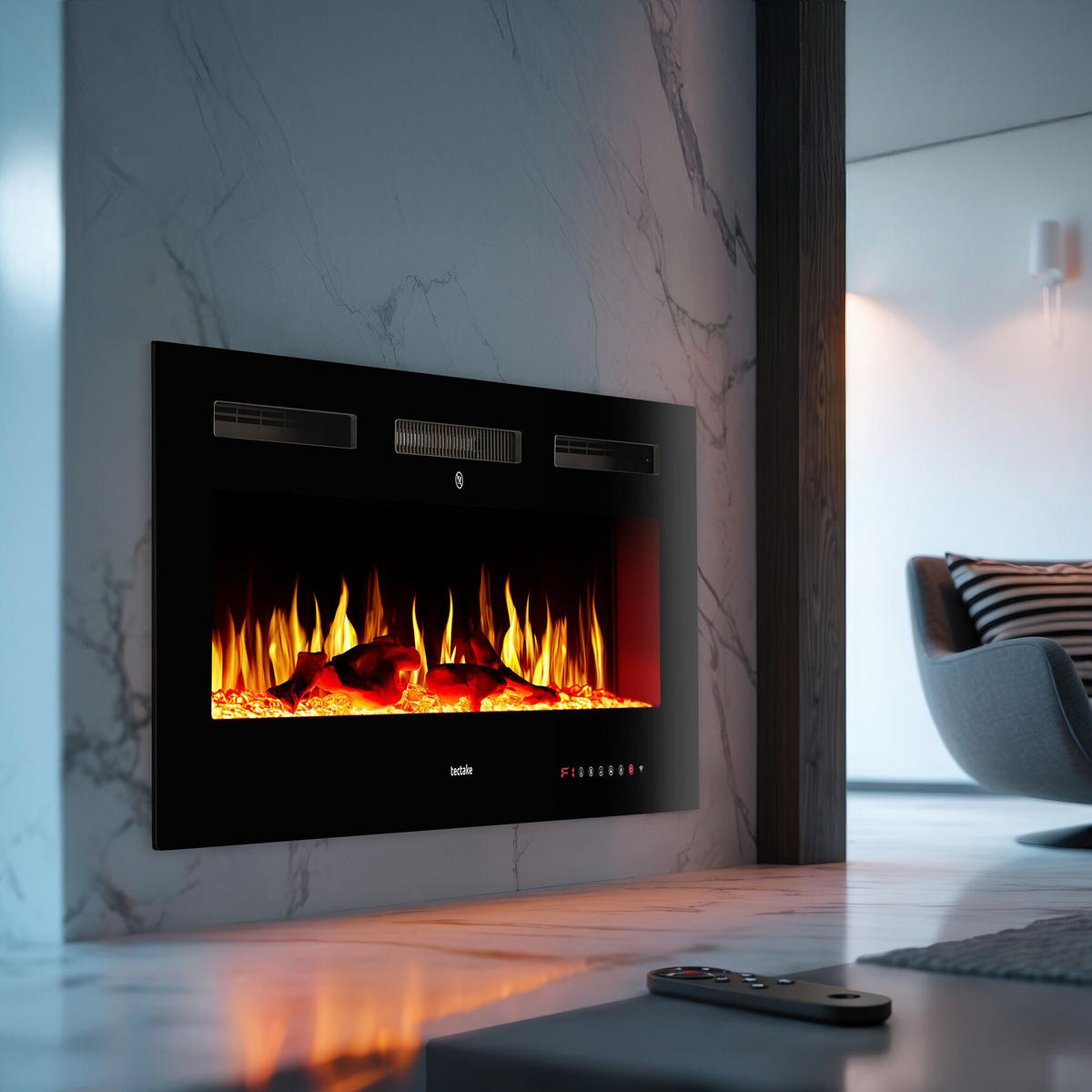 ELEKTRO-WANDKAMIN Luci,mit Fernbedienung und App-Steuerung, integriertes Thermostat,schwarz - Schwarz, Metall (106.5/43/12cm) - tectake