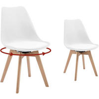 STUHL 2er Set, drehbar, Kunstleder, Massivholz, Weiß - Buchefarben/Weiß, Holz/Kunststoff (48/83/58.5cm) - Woltu