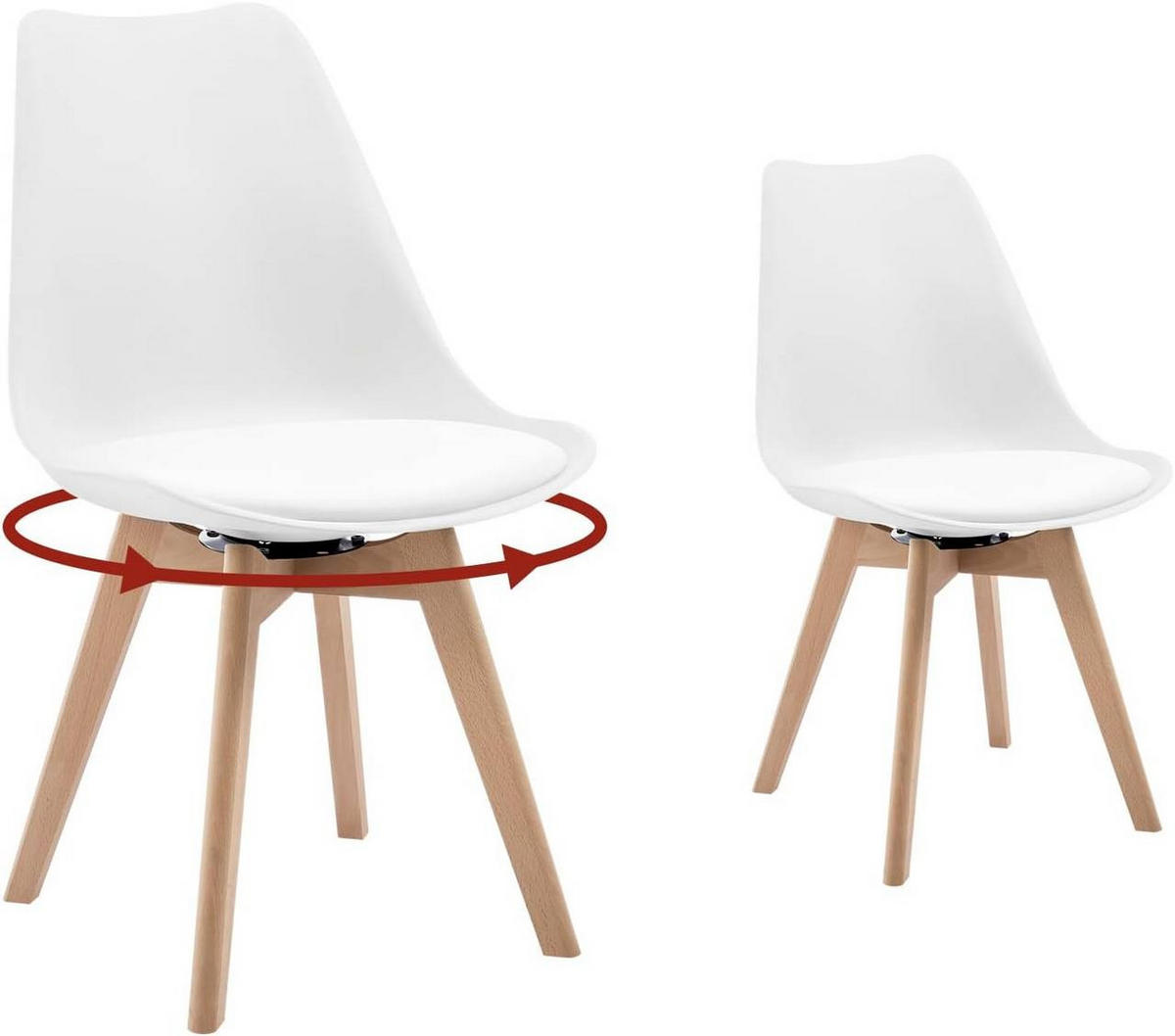 STUHL 2er Set, drehbar, Kunstleder, Massivholz, Weiß - Buchefarben/Weiß, Holz/Kunststoff (48/83/58.5cm) - Woltu