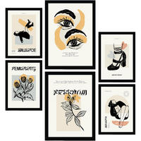 POSTER Set Mit 6 In Schwarzer Tinte Mächtig Kunstdrucke Im Skizzenstil Für Innenarchitektur A3 & A4 Schwarzer Rahmen - Schwarz, Papier (29/3cm) - Nacnic
