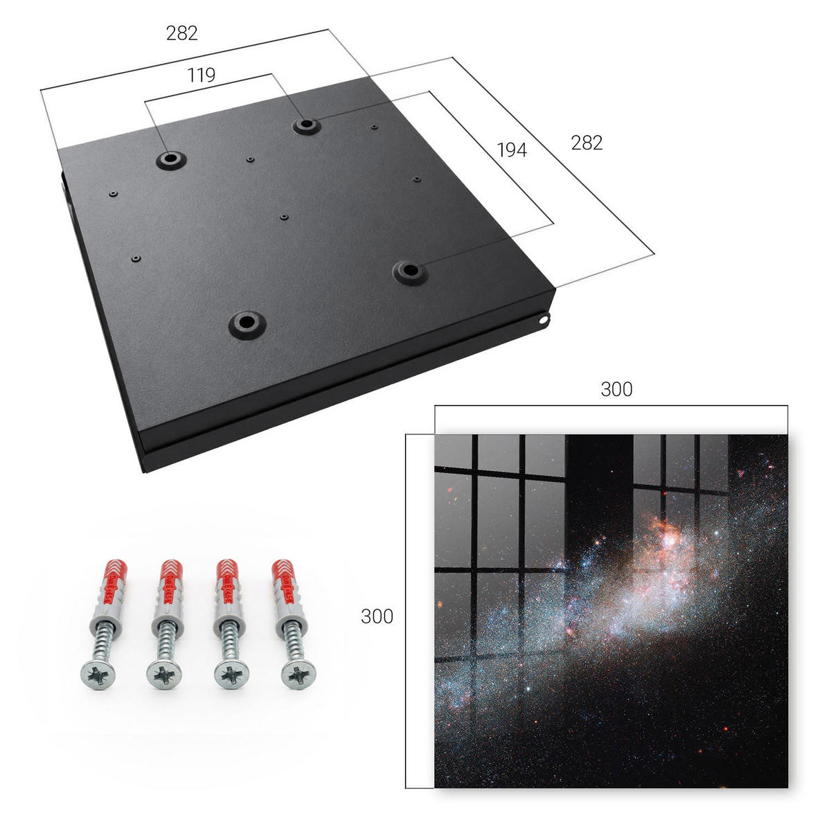 SCHLÜSSELBOX Schwarz 30x30 cm- Türöffnung nach rechts - Galaktische Mysterien - Schwarz, Metall (30/30/5cm) - TULUP