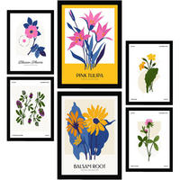 POSTER Set Mit 6 Blumen Wilde Blumensträuße Natur Und Botanikdrucke Für Innenarchitektur A3 & A4 Schwarzer Rahmen - Schwarz, Papier (29/3cm) - Nacnic