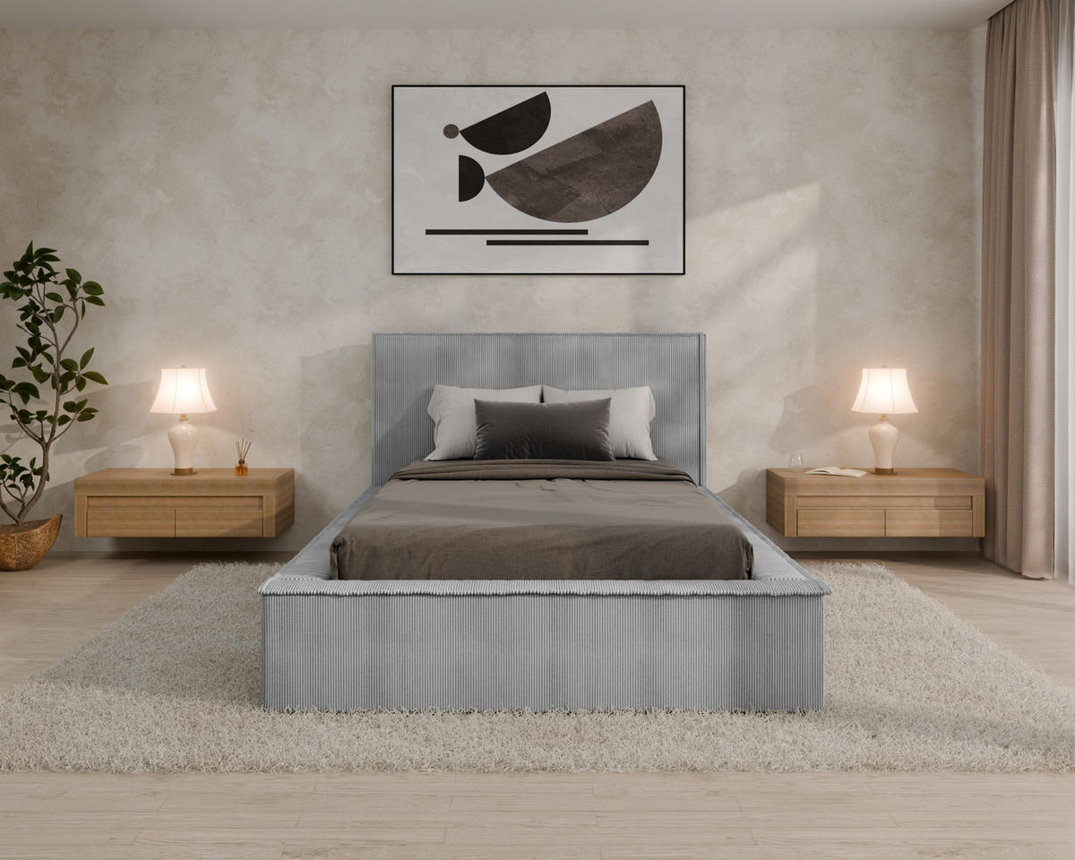 POLSTERBETT SANA 120x200cm Elegantes Polsterbett für modernen Wohnstil , ohne matratze, grau - Grau, Holz (120/200cm) - Homesy