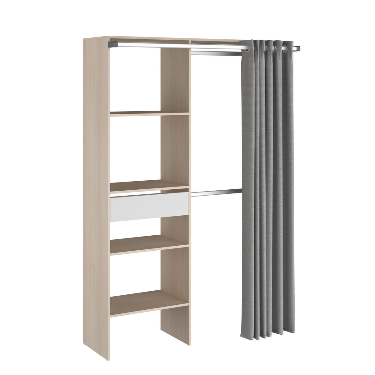 KLEIDERSCHRANK Bari 2 in Akazie 143 × 182 × 48 cm (B×H×T) von Parisot mit grauem Vorhang - Braun, Holzwerkstoff (143/182/48cm)