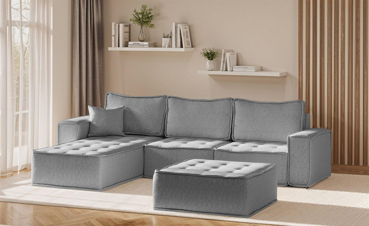 ECKSOFA Sande In Raven - Grau, Holzwerkstoff/Textil (292/192cm) - Fun Möbel