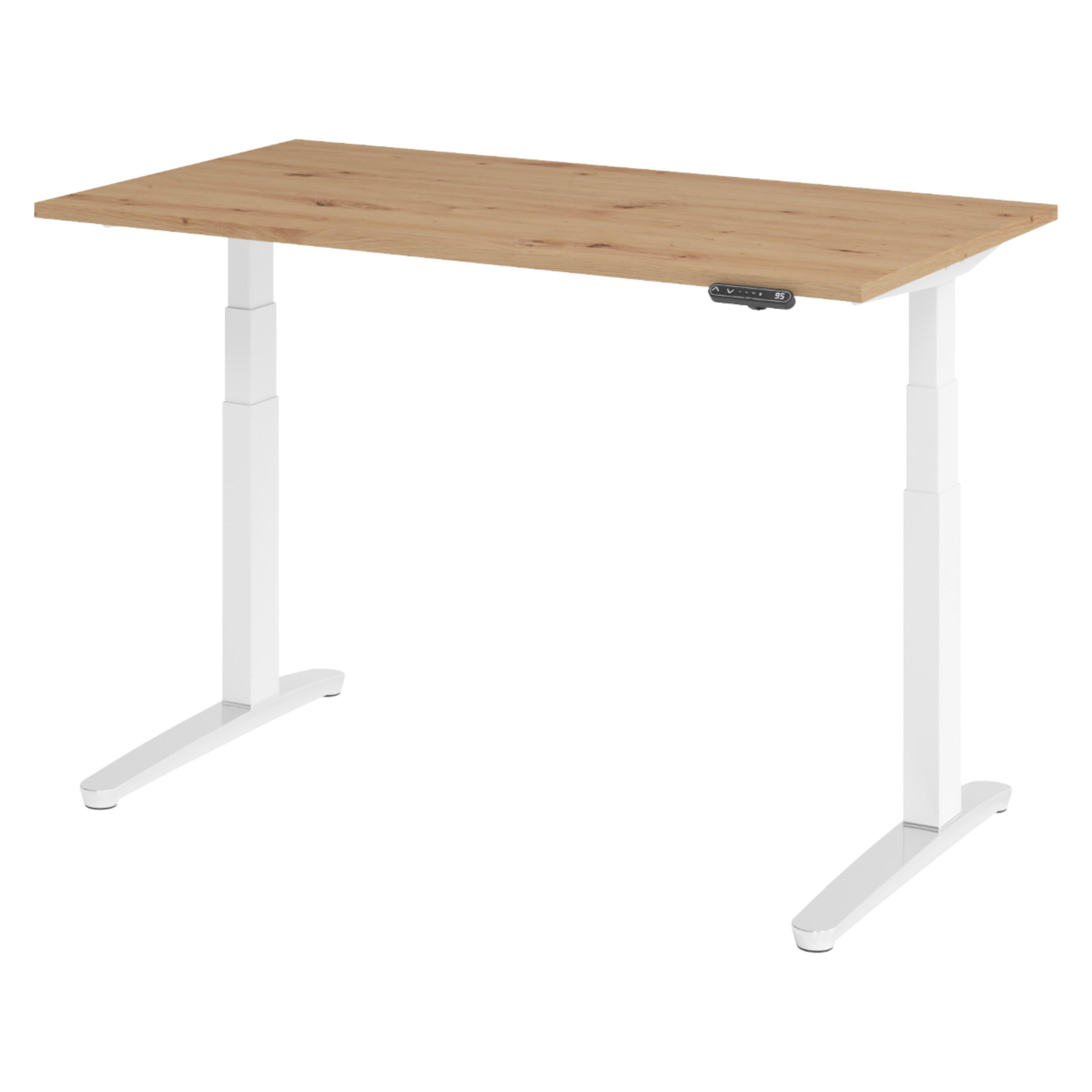 SCHREIBTISCH elektrisch XBHM 80/140/74 cm in Wildeiche/Weiß/Alu poliert - Wildeiche/Silberfarben, Holzwerkstoff (80/140/74cm) - bümö