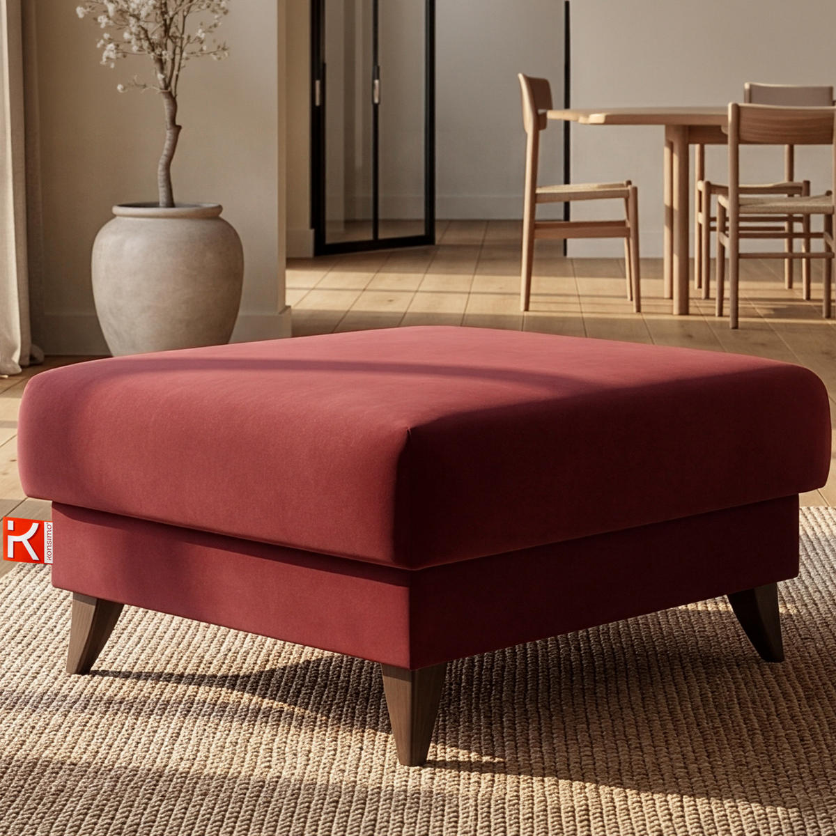 HOCKER GUSTAVO Velours, Bordeaux - Bordeaux, Holz/Holzwerkstoff (92/49/92cm) - KONSIMO®