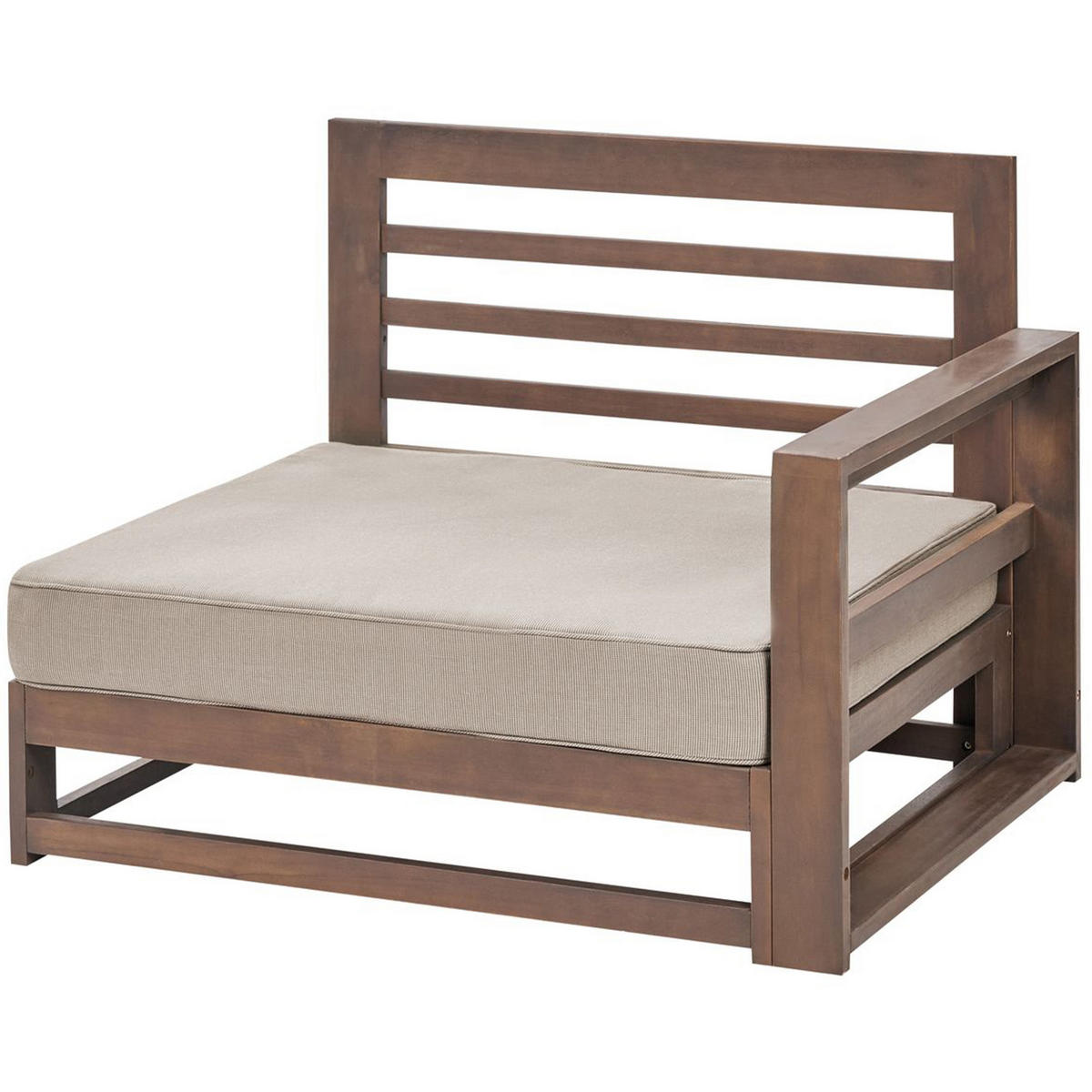 GARTENSOFA 3-Sitzer zertifiziertes Holz dunkelbraun modular Auflagen taupe Timor II - Beige/Braun, Holz (269/72/75cm) - Beliani
