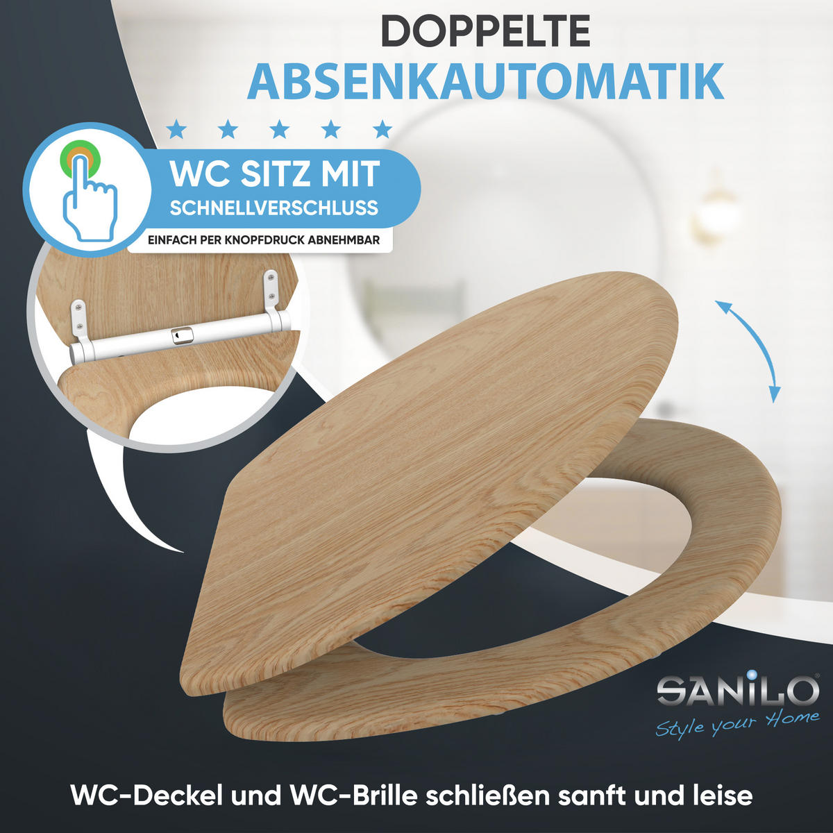 WC-SITZ mit Absenkautomatik & Top Fix Holz - Braun, Holzwerkstoff (37.7/5.5/48cm) - Sanilo