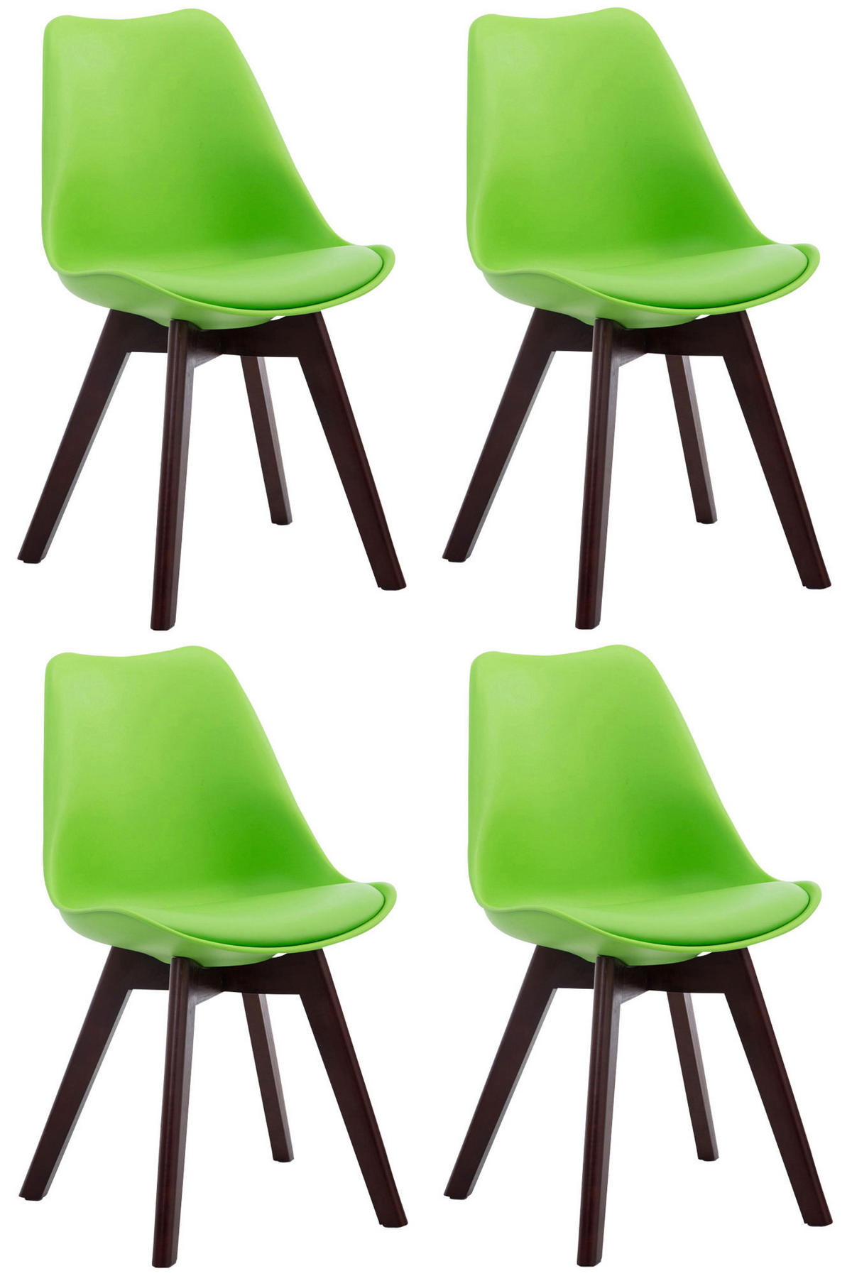 STUHL 4er Set Lederlook grün - Walnussfarben/Grün, Holz/Textil (48/84/55cm) - CLP