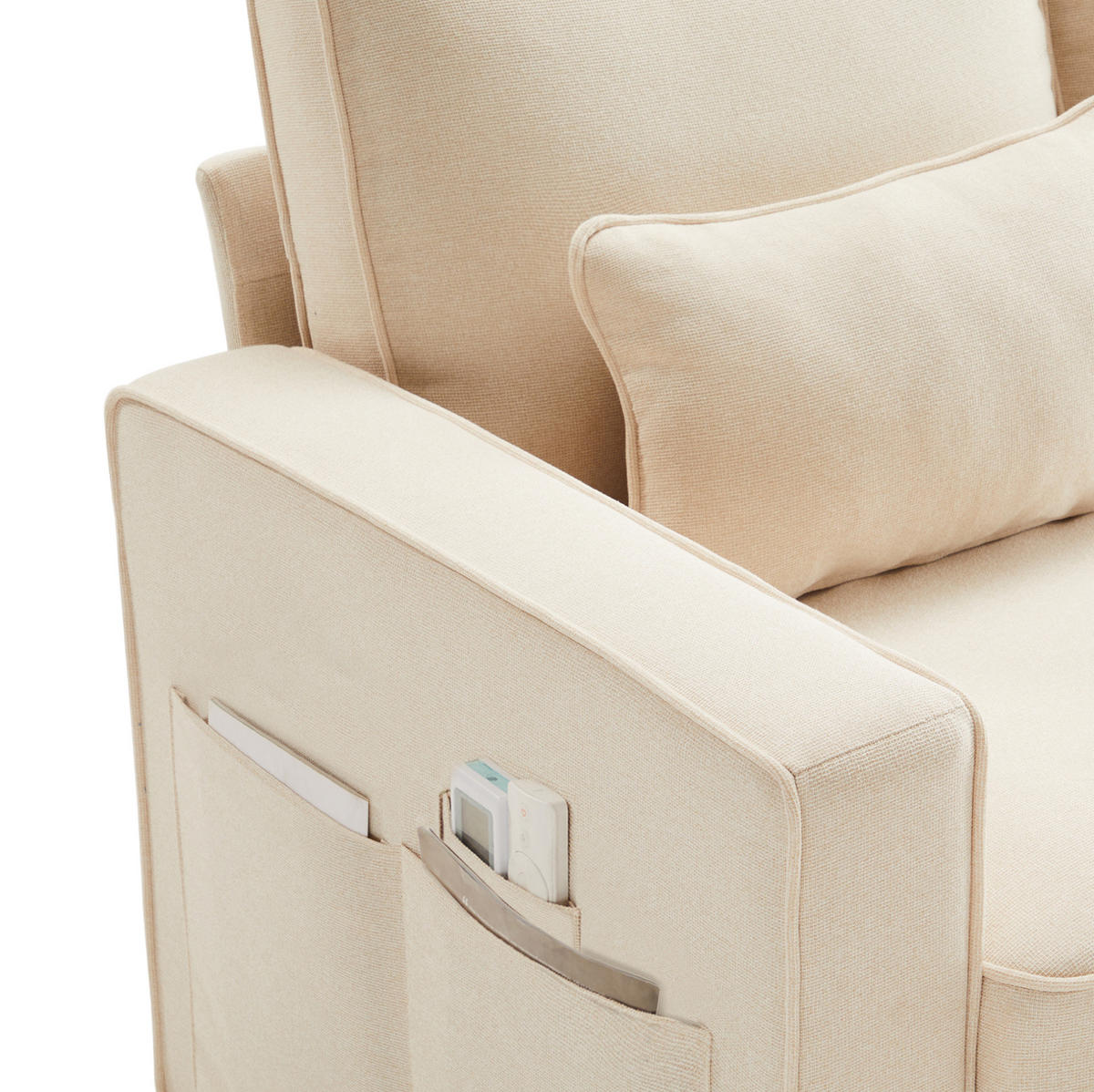SOFA Viersitzer mit Armlehnentaschen 264 x 83 x 87 cm Leinen Beige - Beige, Kunststoff (83/87/264cm) - Meubliv