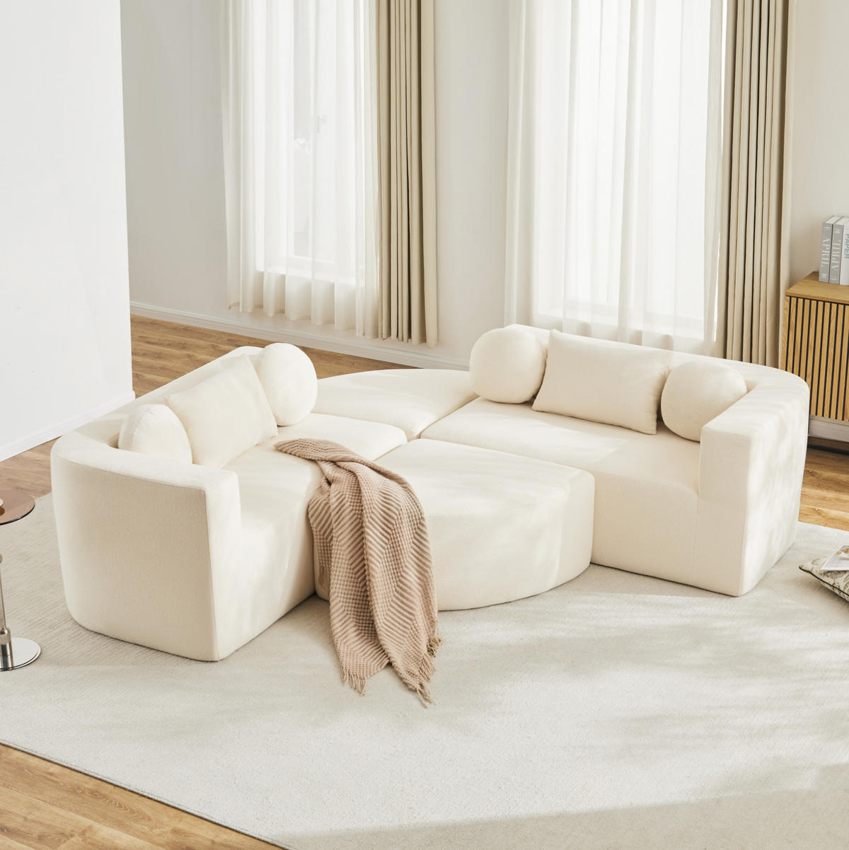 MODULÁRNÍ rozkládací pohovka z chenillu 292x68x165 cm béžová bez montáže s vysokou elasticitou - béžová, textil (292/68/165cm) - Modfu