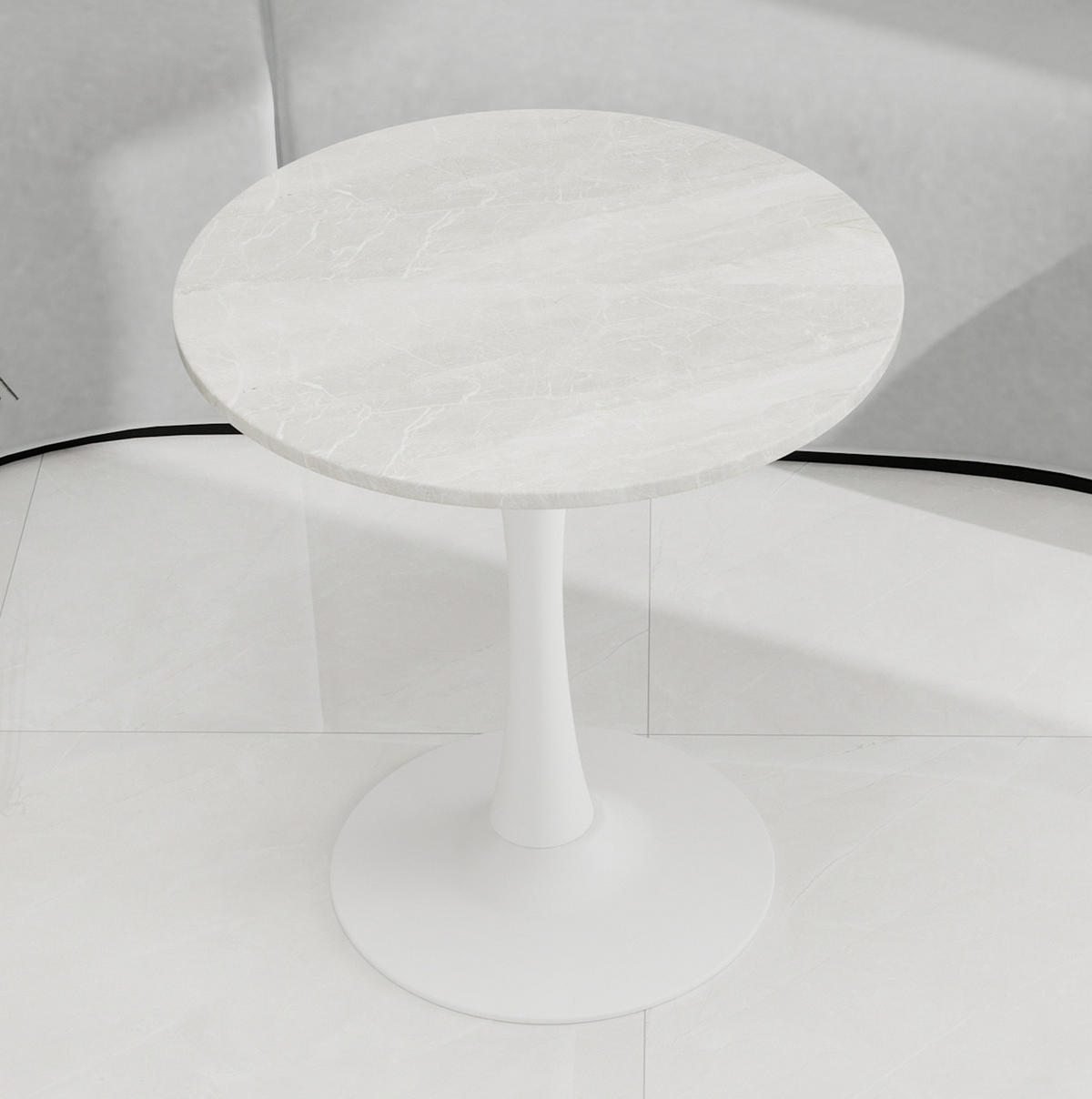 COUCHTISCH 70,1 cm in Weiß aus Kunstmarmor–rundes Design für viele Wohnbereiche - Weiß, Stein (70/70/72cm) - Flora Grace