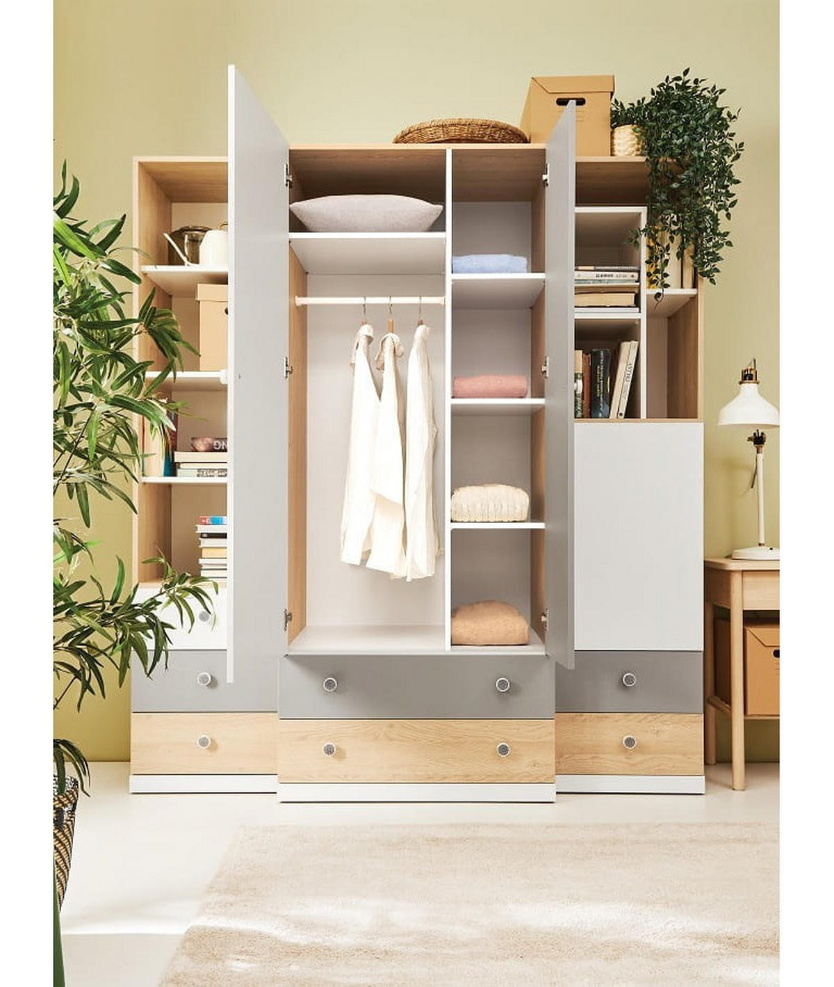 SCHLAFZIMMER Set 7-tlg. – PIXEL System – Sonoma Eiche / Grau - Eichefarben, Holzwerkstoff (80/190/50cm) - hi-markt