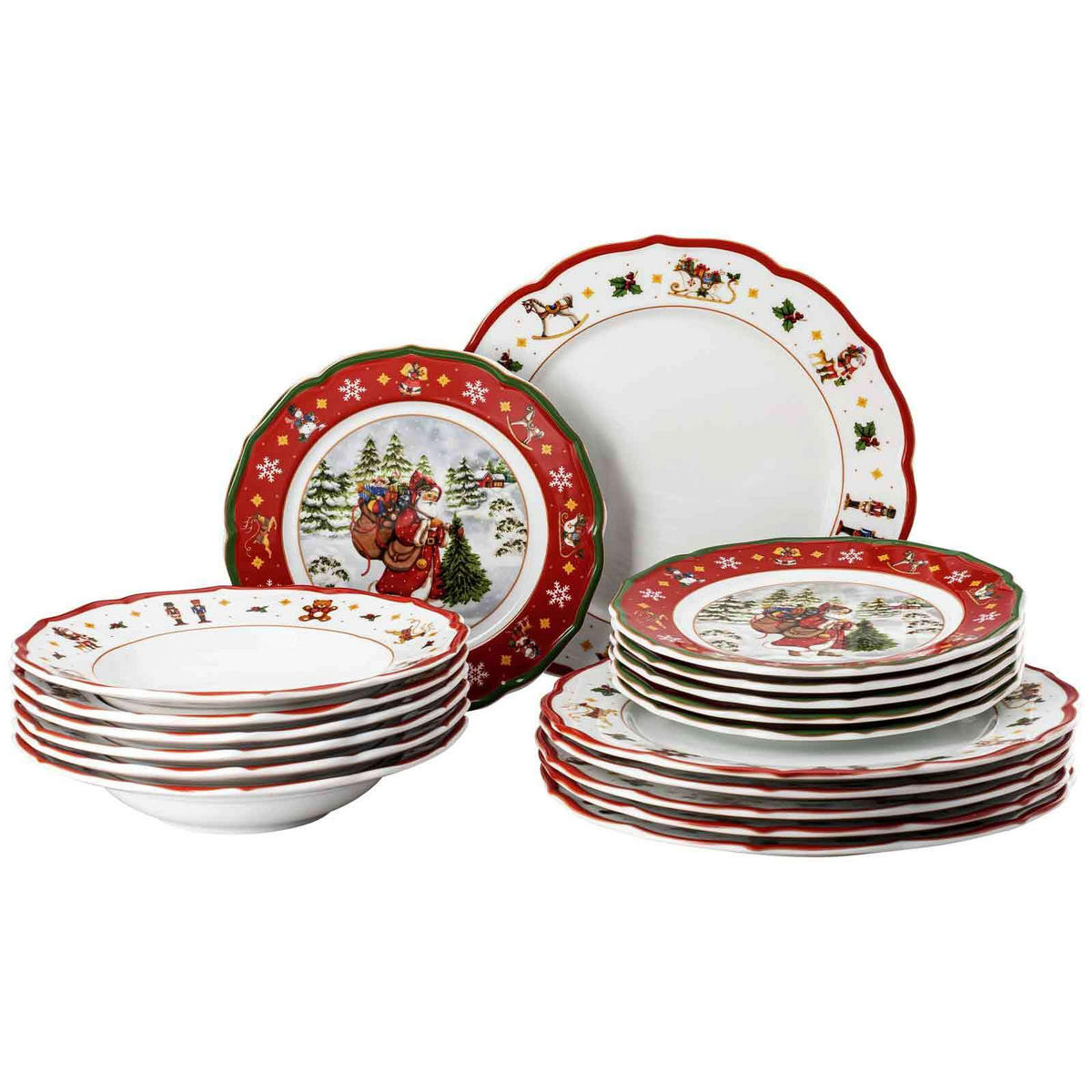 TELLER-SET Happy Wintertime weiß-rot 18er Set - Rot/Weiß, Keramik (29.5/29.3/31.5cm) - Hutschenreuther