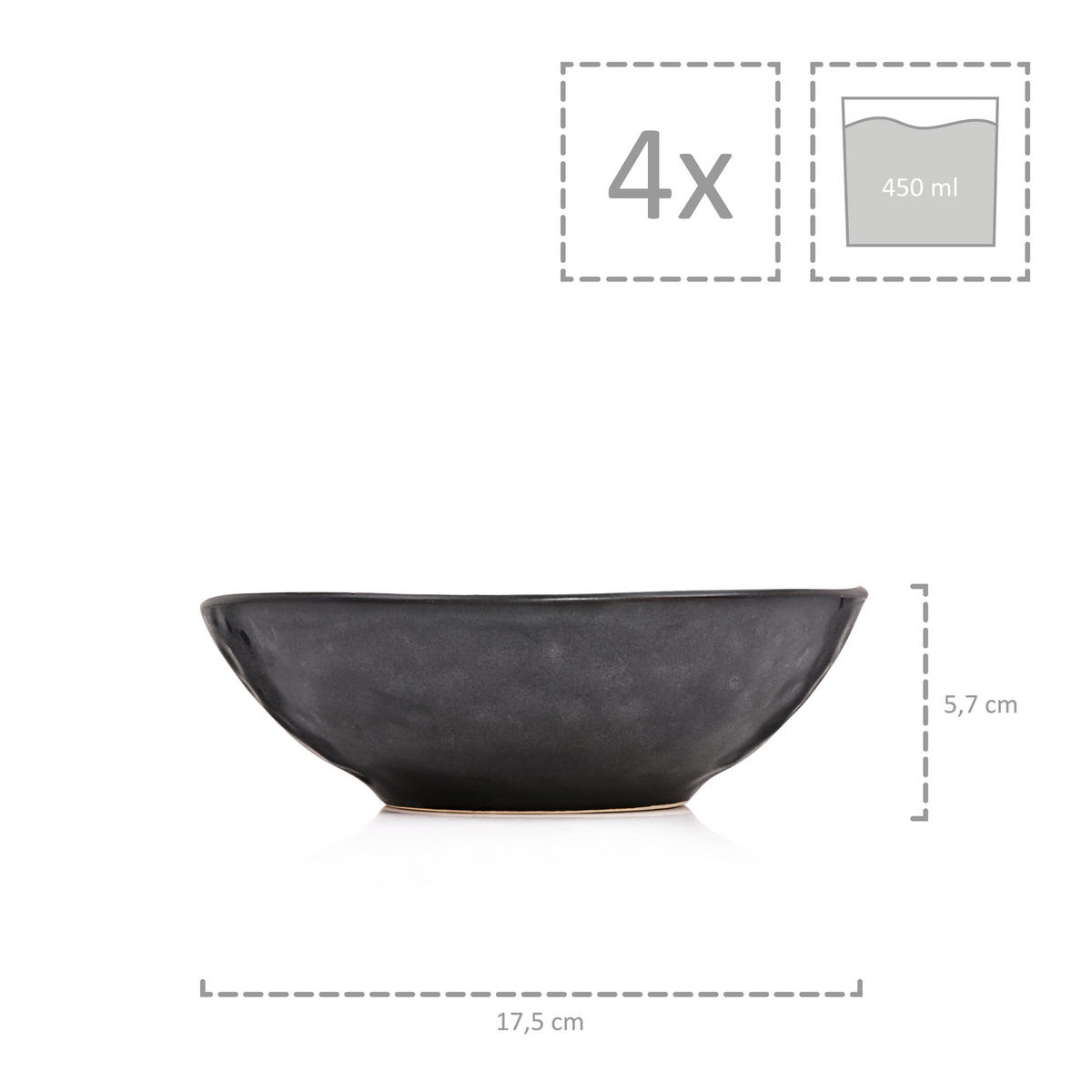 SCHALEN SET TOMBEY - 4 teilig aus Steingut - Dunkelgrau, Keramik (17.5cm) - Sänger