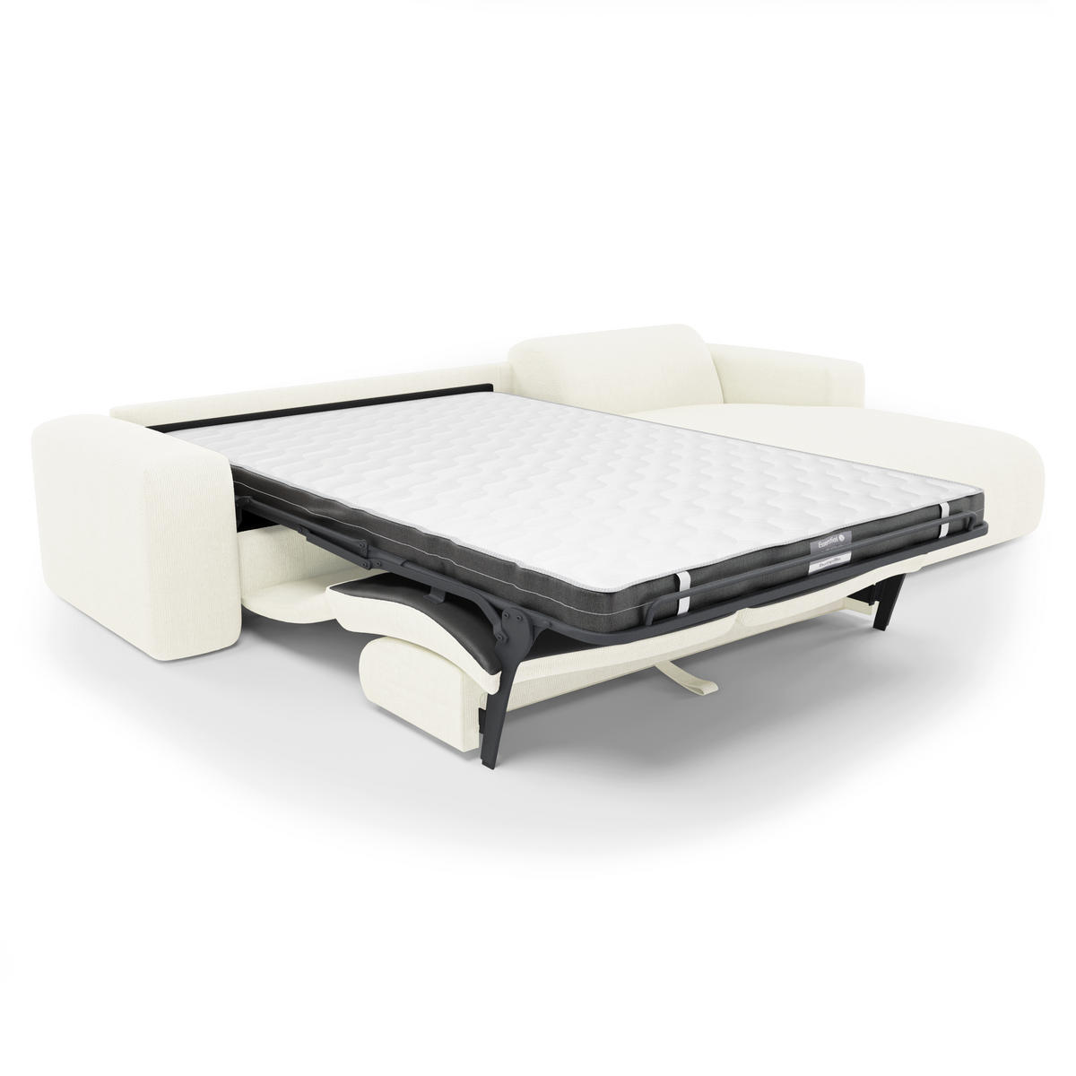 ECKSOFA RECHTS SCHLAFSOFA Gerippter Samt Creme 280cm - Creme, Textil (280/165cm) - Sia Home