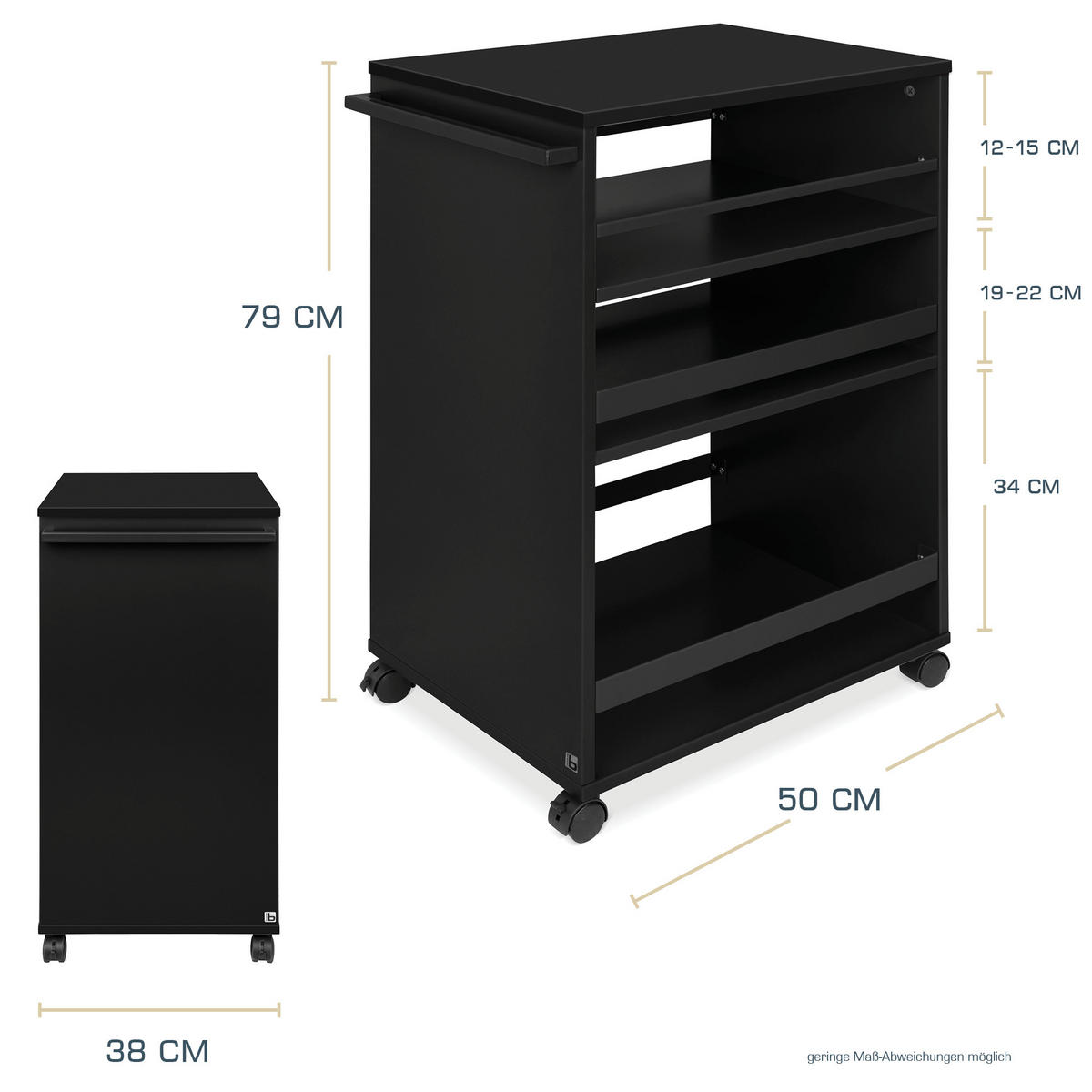 UNIVERSALWAGEN Bengt Schwarz - Schwarz, Naturmaterialien/Holz (38/79/50cm) - BoMoe