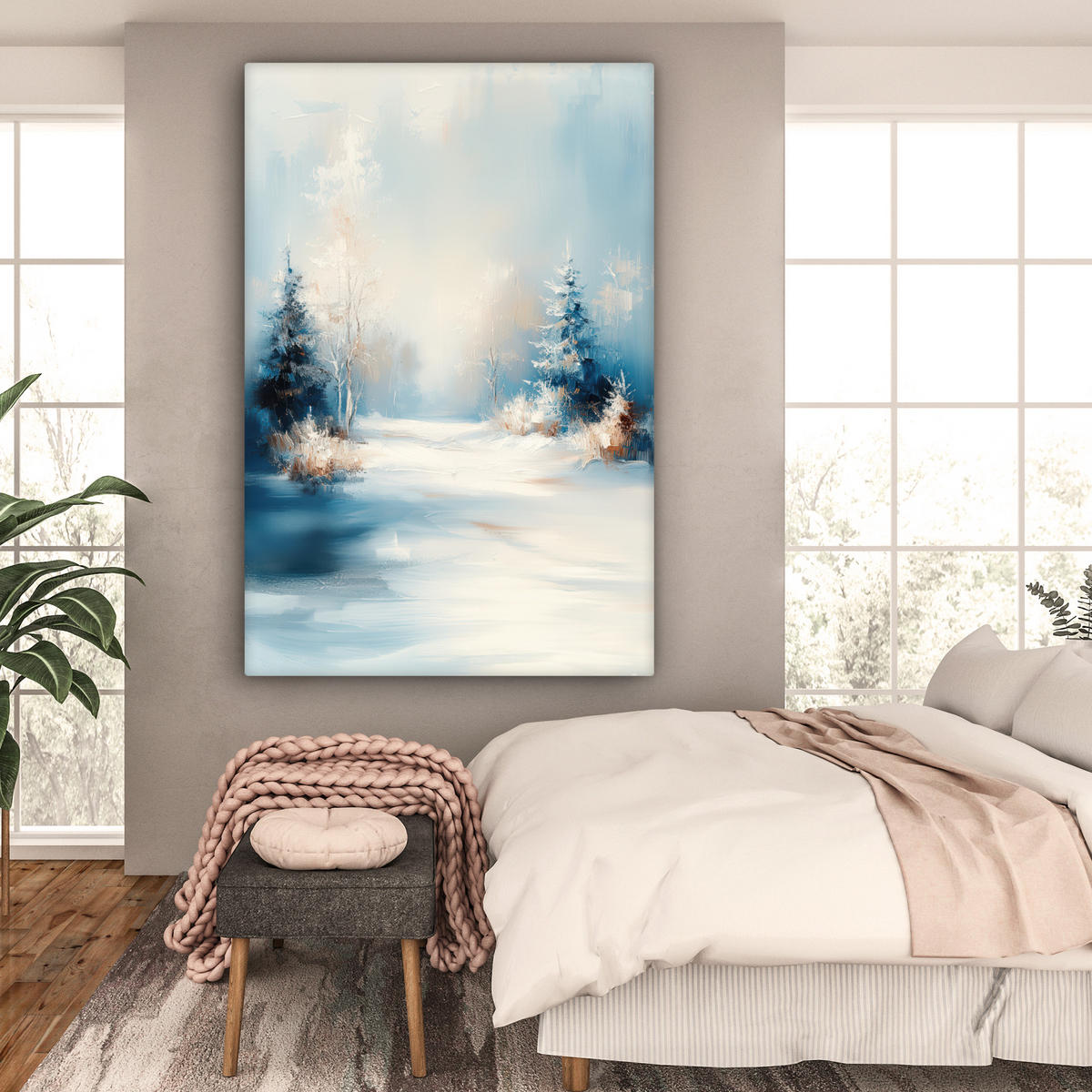 LEINWANDBILD Wald - Winter - Natur - Abstrakt - Schnee Deko Groß 90x140 cm - Weiß, Textil (90/140cm) - MuchoWow