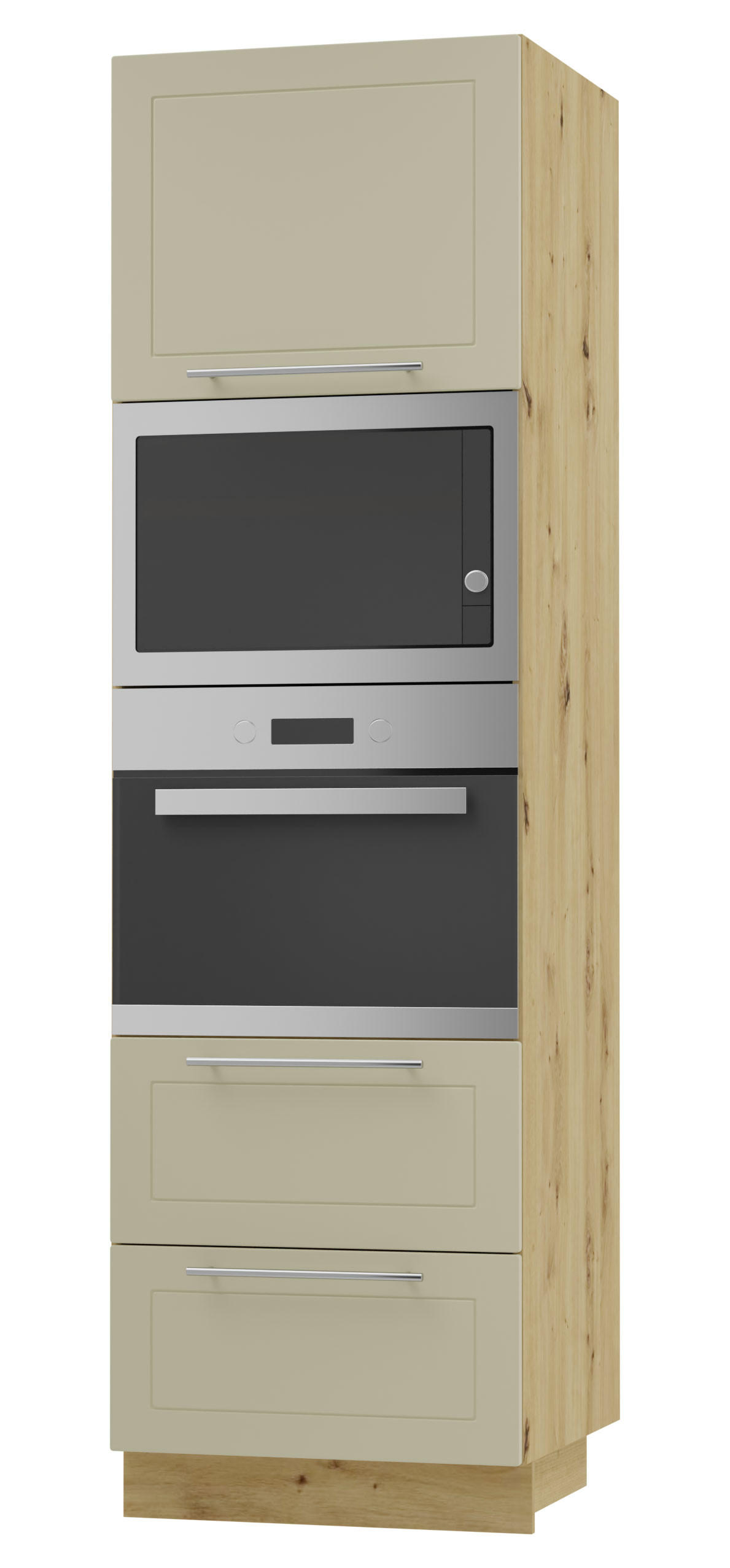 BACKOFEN-HOCHSCHRANK Kvantum D14/RU/2A/284 Vanille Matt / Eiche Artisan Matt 60 / 59 / 207cm - Creme/Eiche Artisan, Holz/Holzwerkstoff (60/207/59cm) - Feldmann-Wohnen