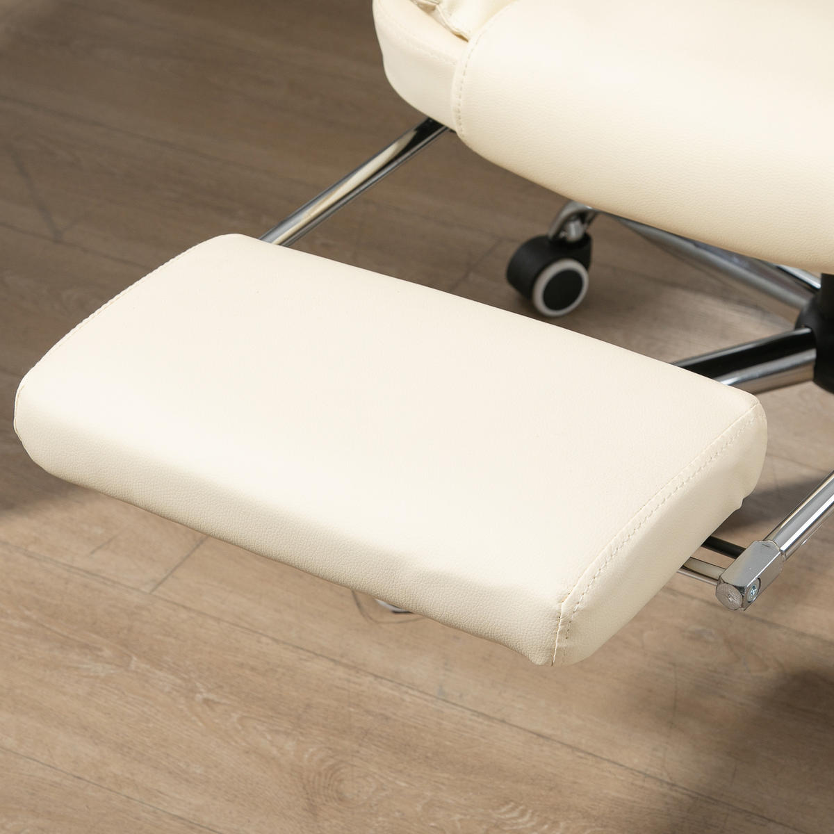 CHEFSESSEL Bürostuhl mit Fußstütze, Schreibtischstuhl mit Neigefunktion Creme - Creme, Leder (69/117/64.5cm) - HOMCOM