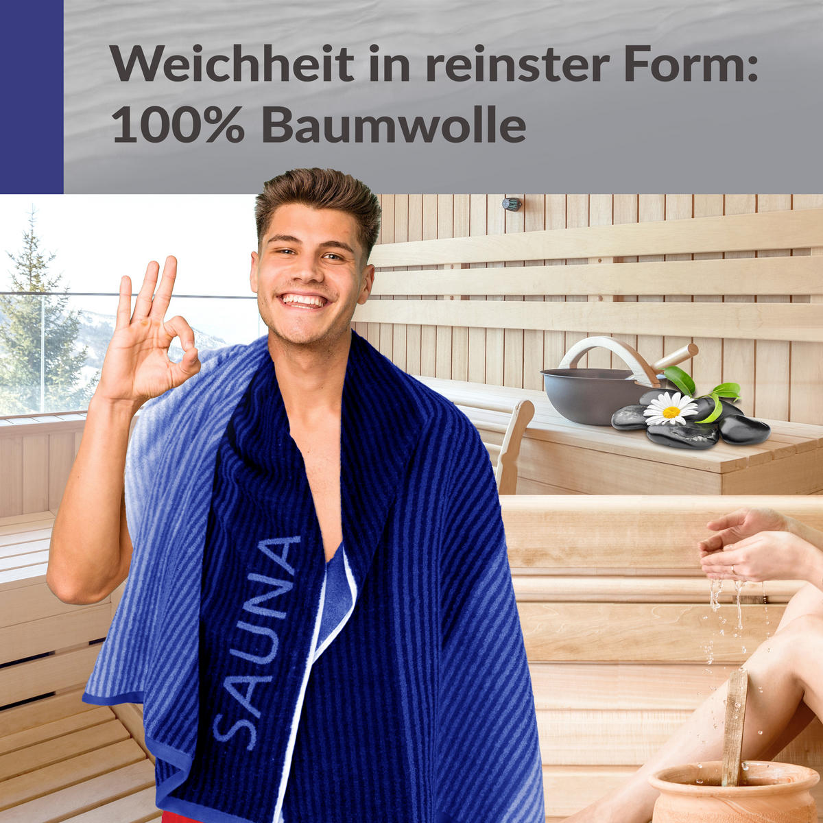 SAUNAHANDTUCH Helsinki Hellblau – Blau 85x200 cm - Blau/Hellblau, Naturmaterialien (85/200cm) - Lashuma