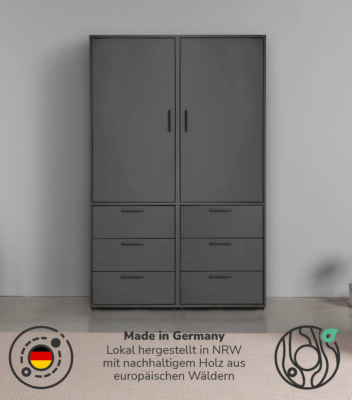 KLEIDERSCHRANK Der Grenzenlose - Anthrazit, Holzwerkstoff (120/187/58cm) - Mokebo