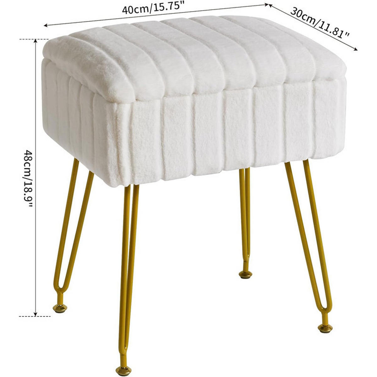 SITZHOCKER Liorin 40/30/48 cm - Weiß, Metall (30/48/40cm) - ZMH