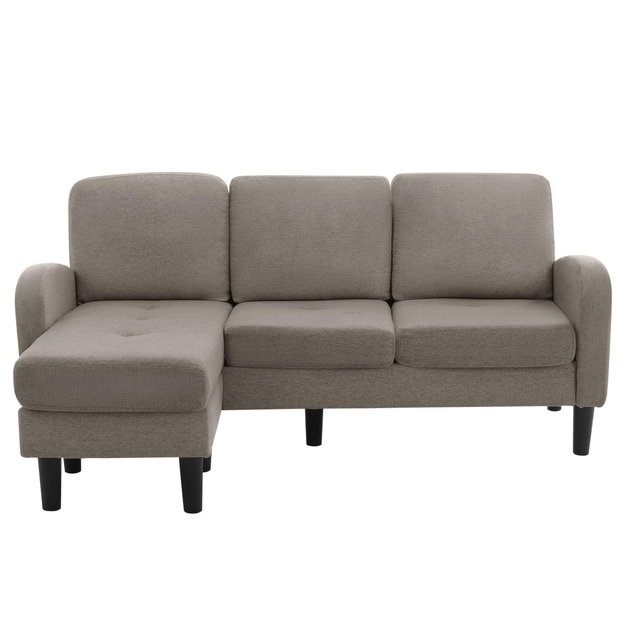 ECKSOFA L-Form mit Chaiselongue 166/118/77 cm Atmungsaktiver Baumwoll-Leinenstoff Kunststoffbeine - Dunkelgrau, Kunststoff (166/118cm) - OKWISH