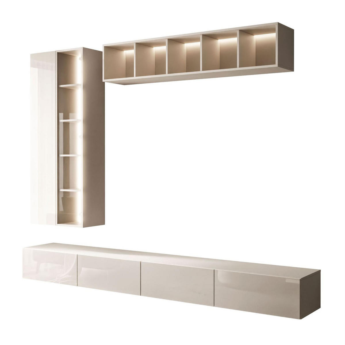 WOHNWAND CARMEN II, hängend mit LED-Beleuchtung. - Kaschmir, Holzwerkstoff (250/27/40cm) - Lookway