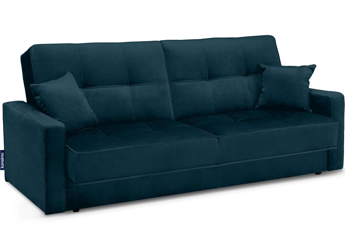 SCHLAFSOFA ORIO 3 Personen, Velours-Stoff, Türkis - Türkis, Textil (219/90/90cm) - KONSIMO®