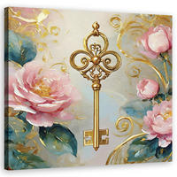 WANDBILD schlüssel gold glamour rosen - Pink, Textil (50/50cm) - Feeby