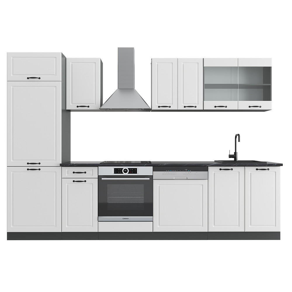 KÜCHENZEILE R-Line Weiß Landhaus/Anthrazit 300 cm ohne AP - Anthrazit/Creme, Holzwerkstoff (300/81.6/46cm) - Vicco