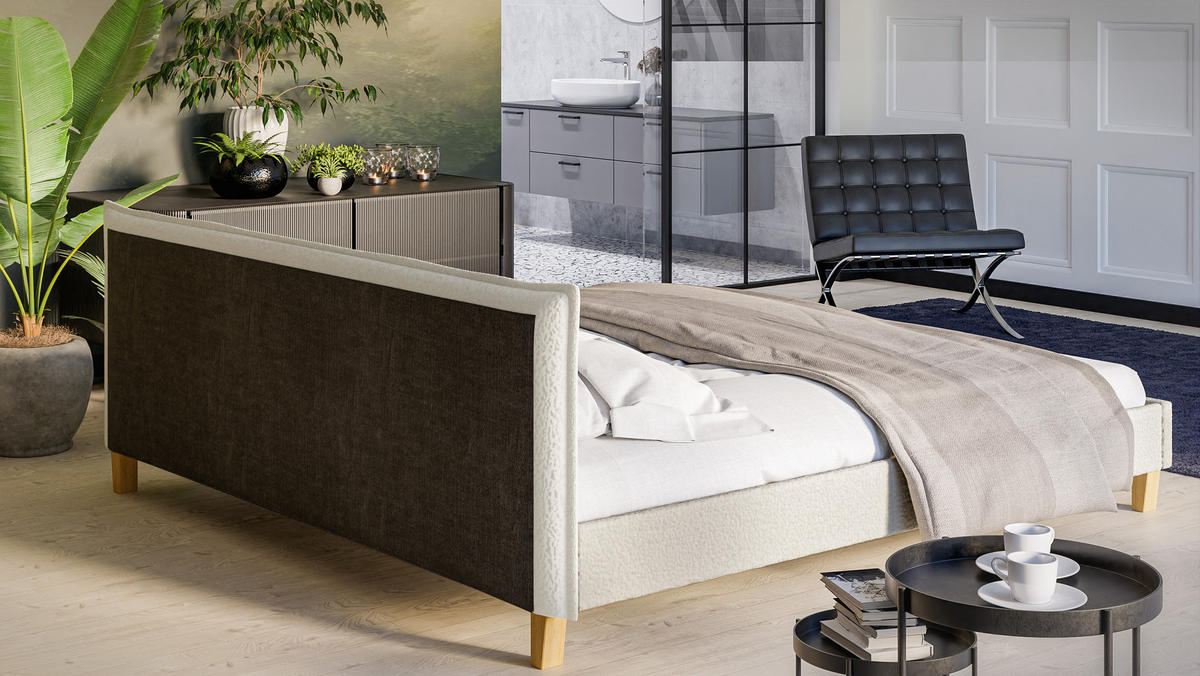 POLSTERBETT Arles 200/200 cm Boucle Stoff - Hellbraun/Weiß, Holz/Textil (200/200cm) - S-Style Möbel