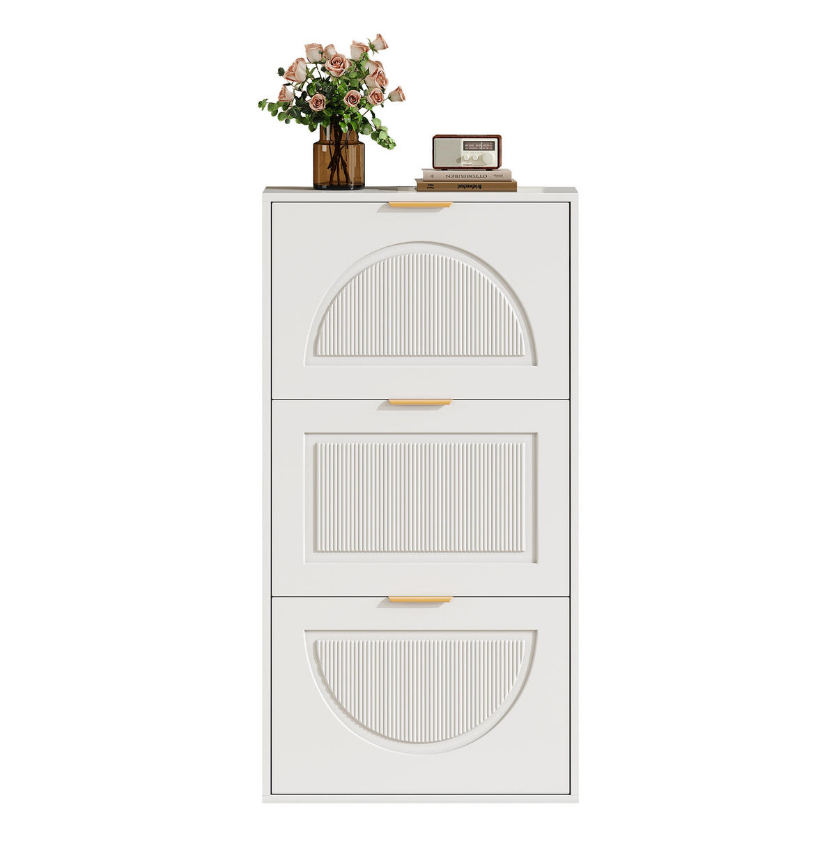 SCHUHSCHRANK 60/24/114 cm in Weiß mit 3 Klappen und verstellbaren Böden - Weiß, Holzwerkstoff (60/114/24cm) - Flora Grace