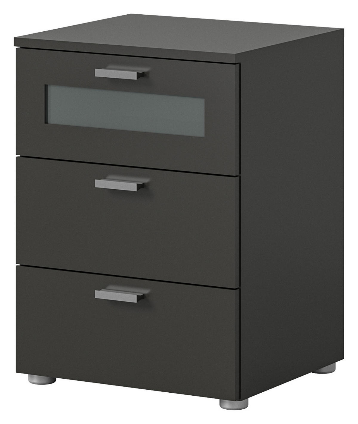NACHTTISCH grau Komforthöhe 60 cm, 3x Schubkasten mit Vollauszug - Silberfarben/Grau, Glas/Holzwerkstoff (45/60/40cm) - Inn.Furn