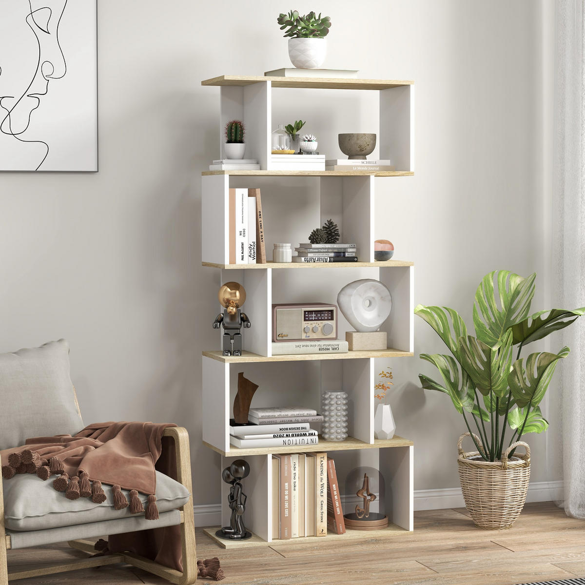 REGAL DE-15509 70/29/163 cm, 5 Ebenen Holz/Weiß - Eichefarben, Holzwerkstoff (70/163/29.5cm) - ComfortXL