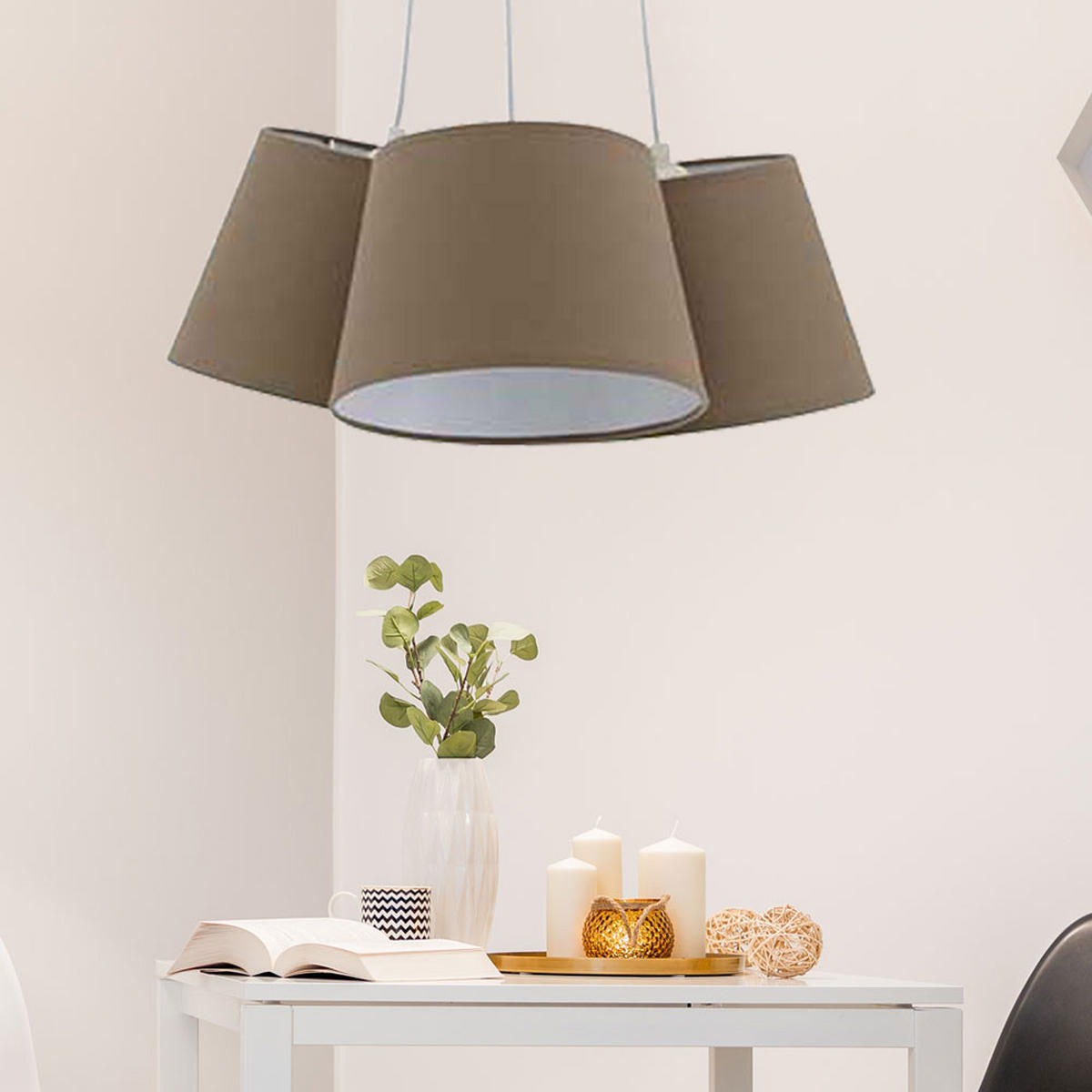 HÄNGELEUCHTE TELA Textilschirm Braun - Braun, Metall (47.2/47.2/128cm) - Briloner