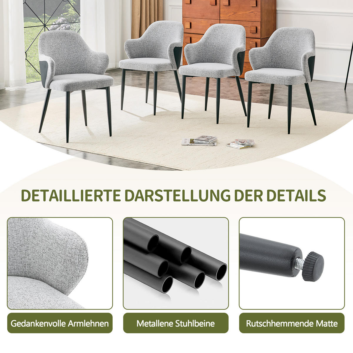 ARMLEHNSTUHL-SET DE-36719 2 Stück mit verstärkten Metallbeinen Schwarz - Schwarz, Metall (56.5/83/53cm) - ComfortXL