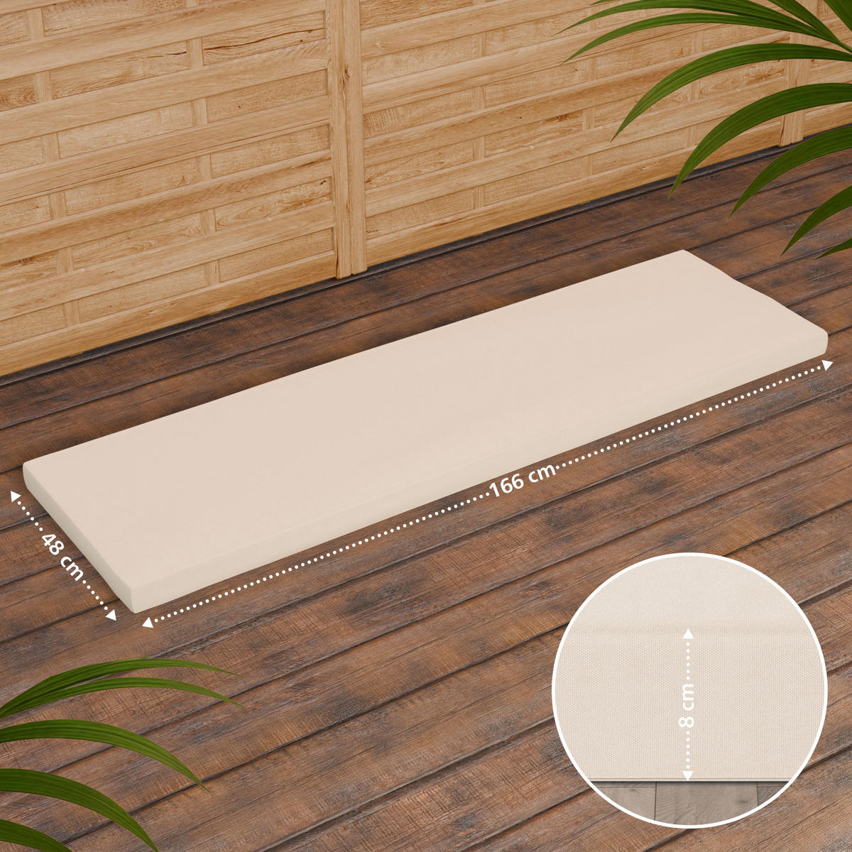 TEAKBANK Lukas Sitzkissen 180 cm 180x61x93cm Teakholz Creme Gartenbank - Creme, Holz (180/93/61cm) - DELUKE