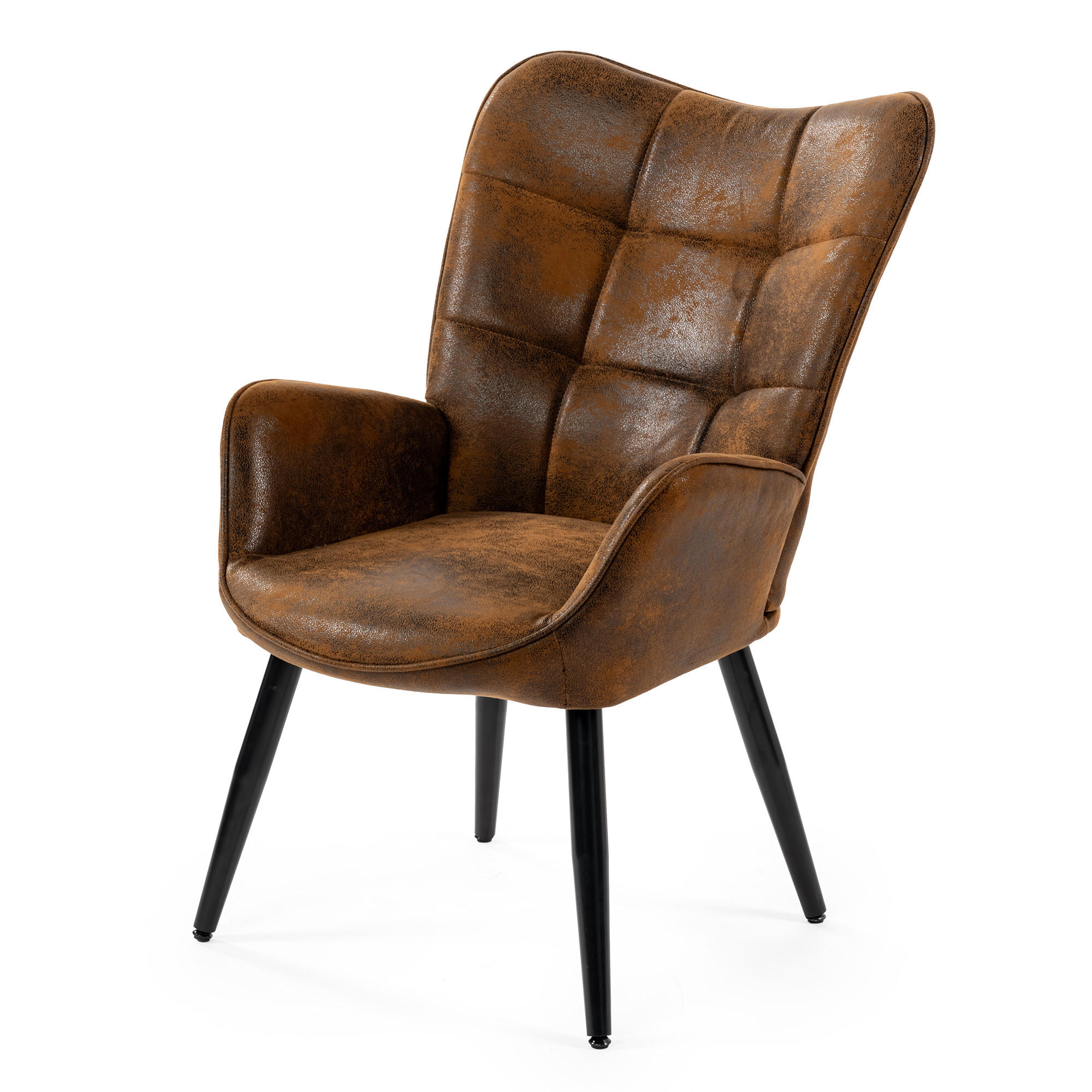 OHRENSESSEL in Schlingenstoff, Brown - Schwarz/Braun, Leder/Textil (42/90.5/50cm) - Meubles Cosy
